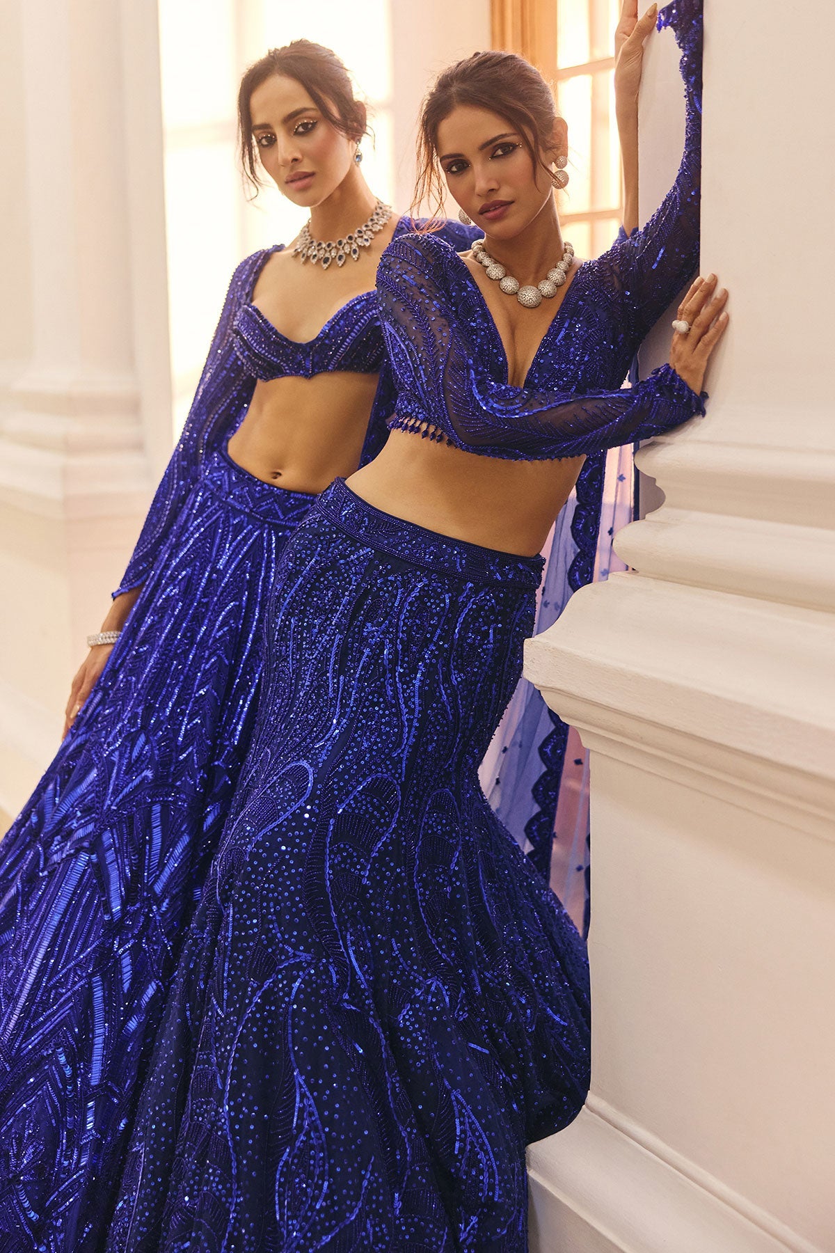 Electric Blue 3D Arc Embellished Lehenga Set