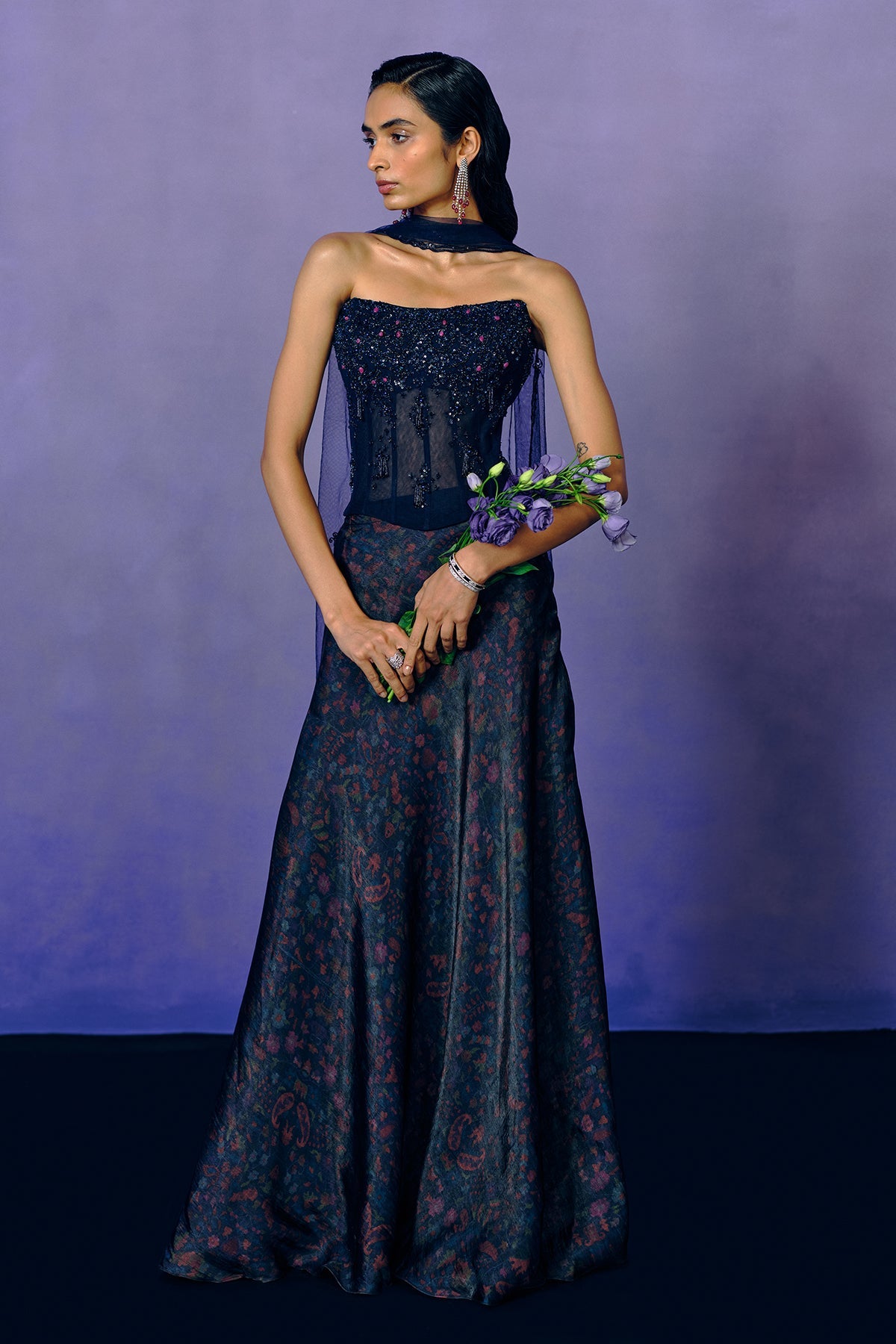 nocturne corset dress Violet & Skirt Set Custom / Violet The Celestanelle The delicate texture of dinner-jacket Luxury Satin Colors:Plum Purple