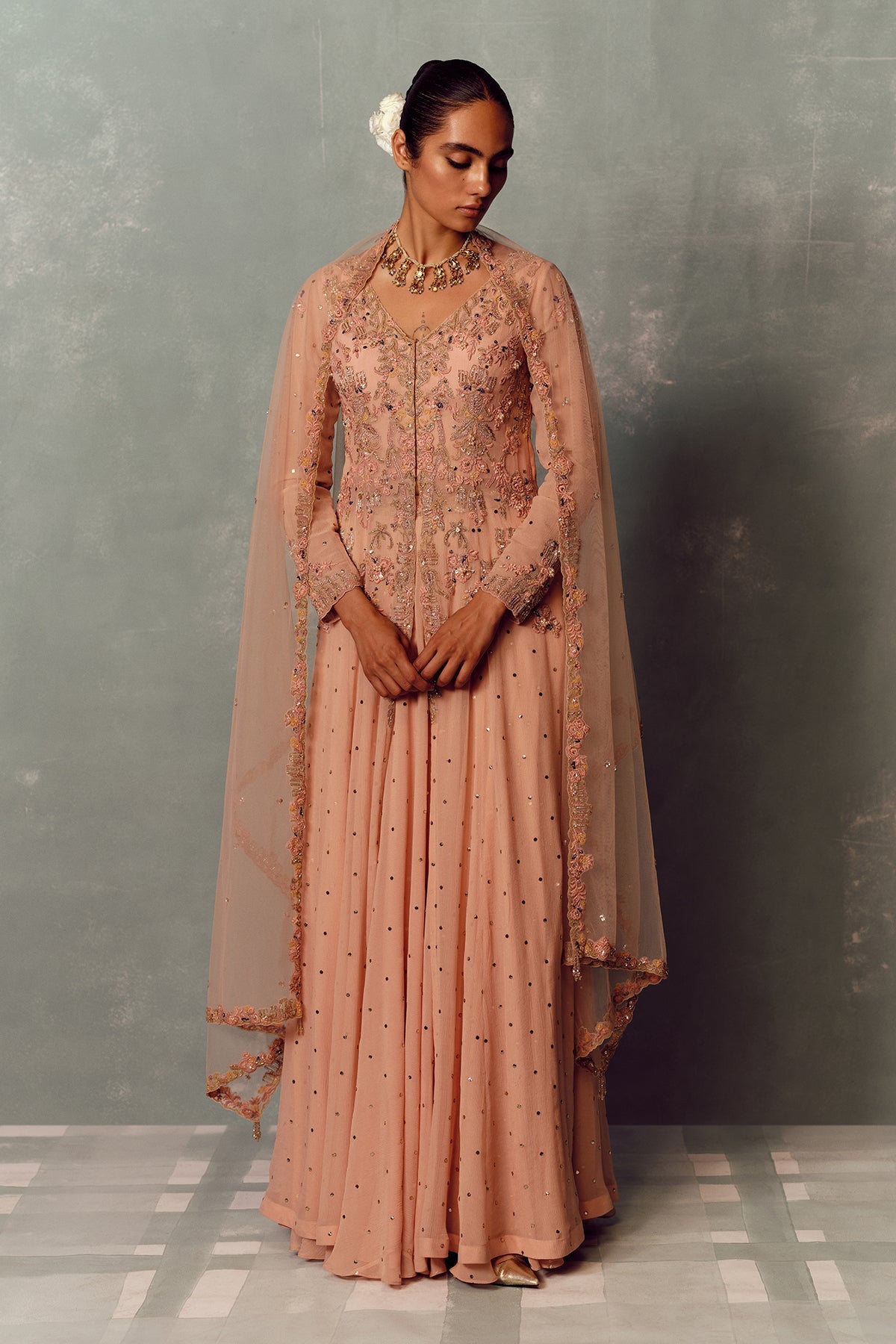 Sunset Petal Kurta and Skirt Suit Set