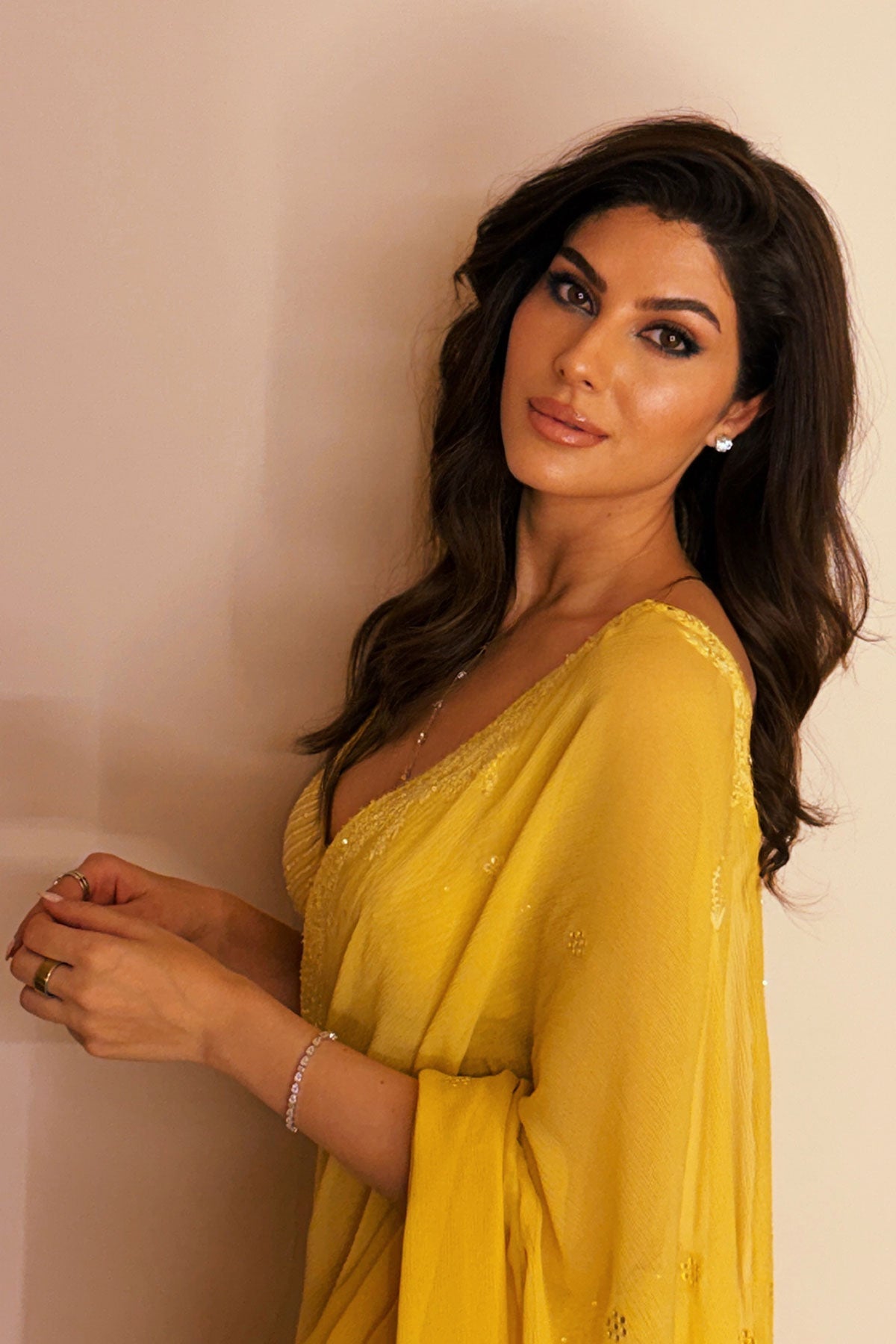 Elnaaz Norouzi in Camellia Ombre Chikankari Saree
