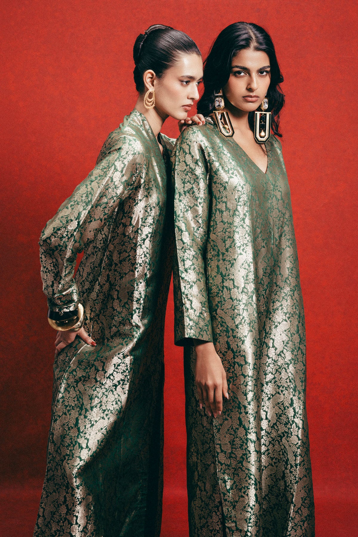 Handwoven Sage Green Banarasi Kaftan