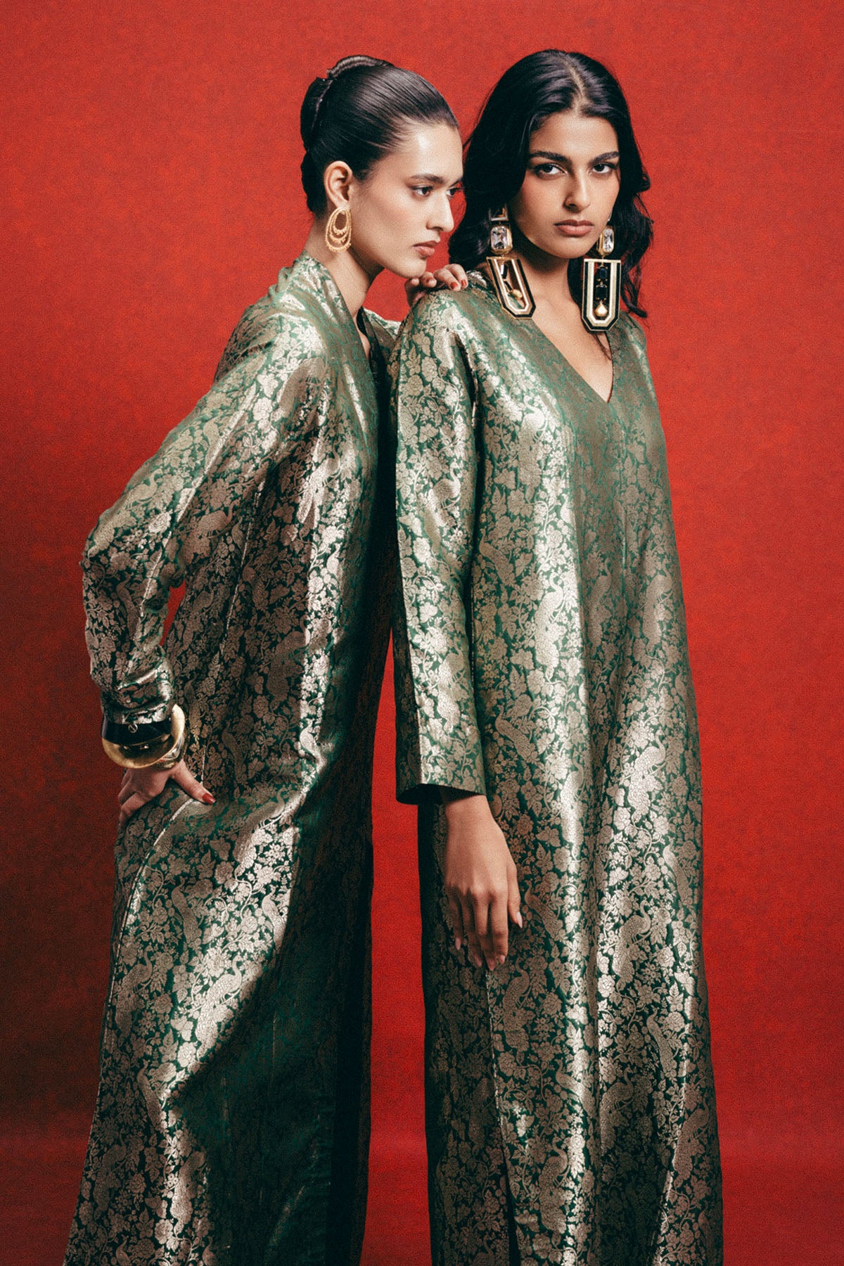 Handwoven Olive Green Banarasi Kaftan