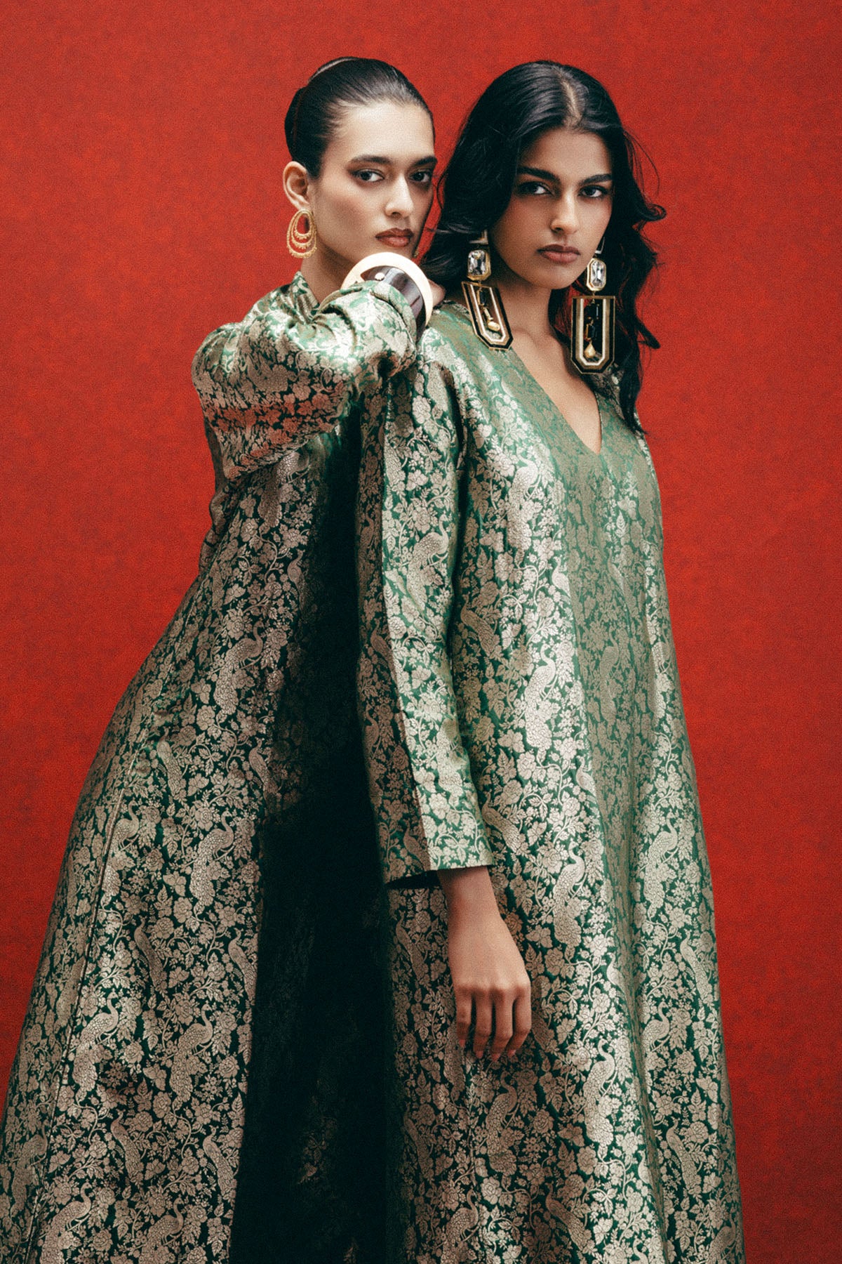 Handwoven Olive Green Banarasi Kaftan