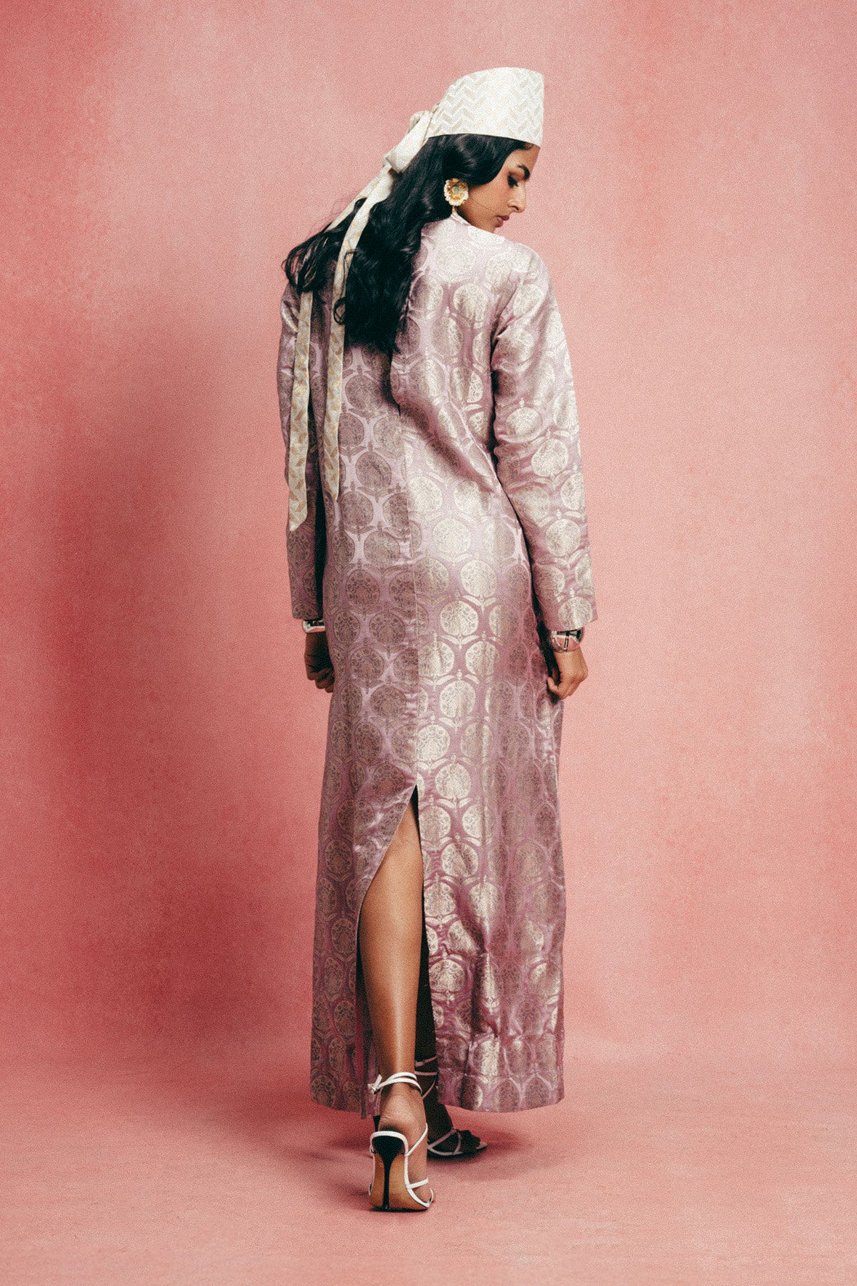 Handwoven Dusty Mauve Banarasi Kaftan