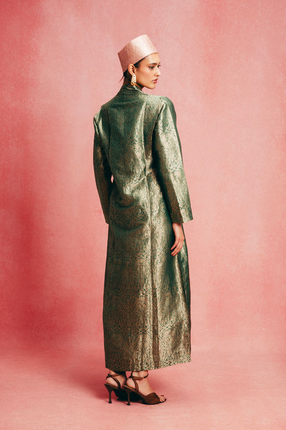 Handwoven Emerald Green Banarasi Kaftan