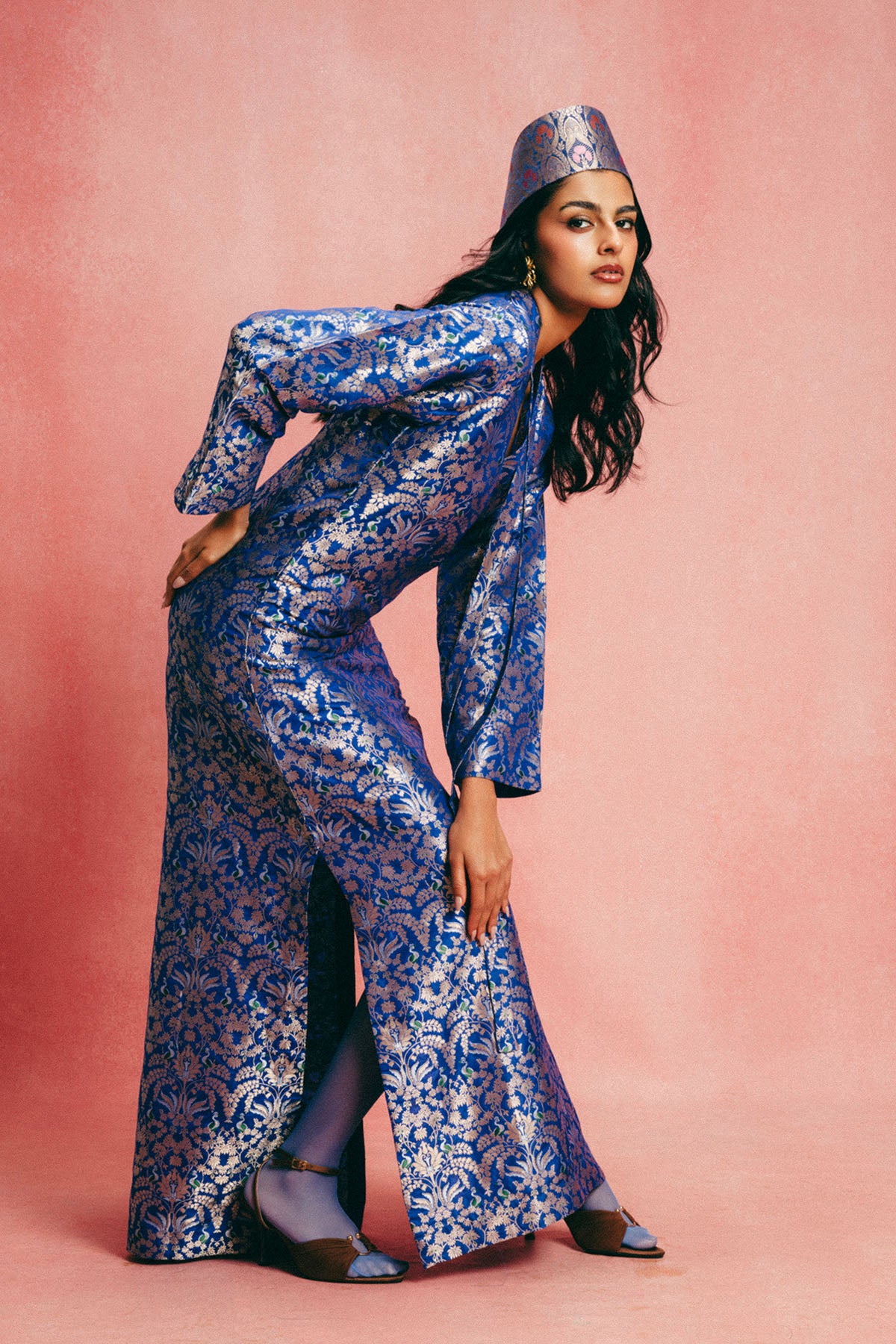 Handwoven Royal Blue Banarasi Kaftan