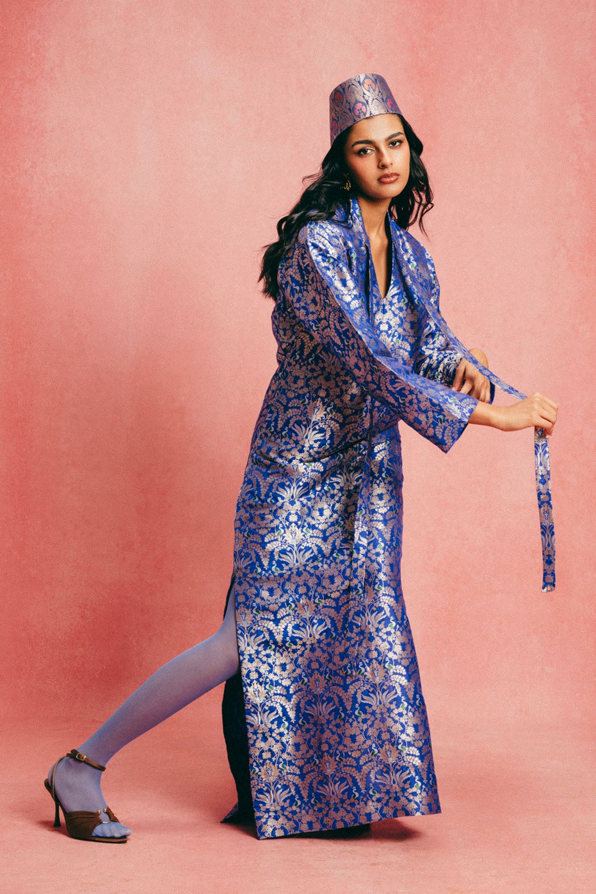 Handwoven Royal Blue Banarasi Kaftan