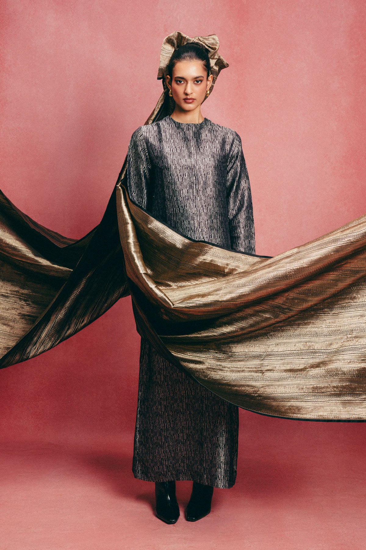 Handwoven Jet Black Banarasi Kaftan