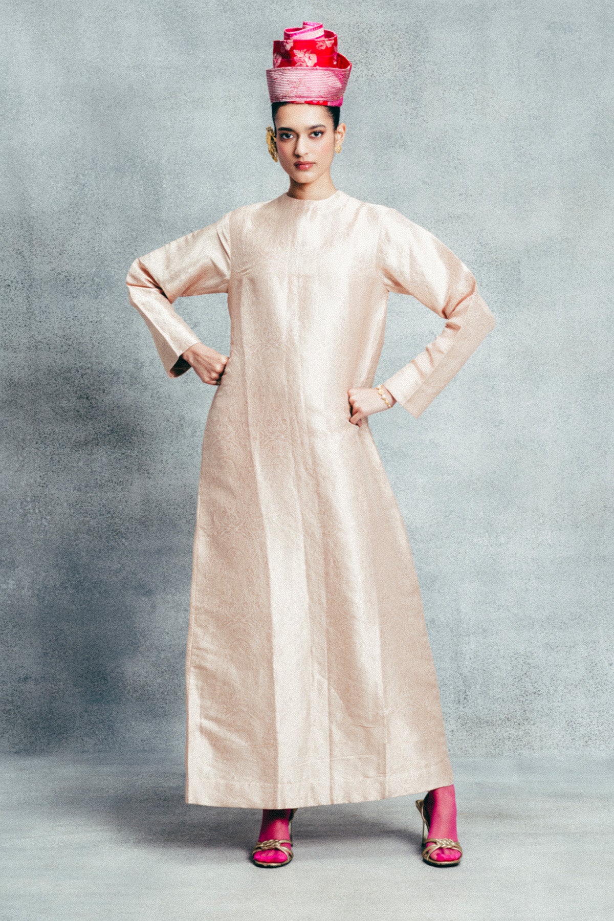 Handwoven Champagne Gold Banarasi Kaftan