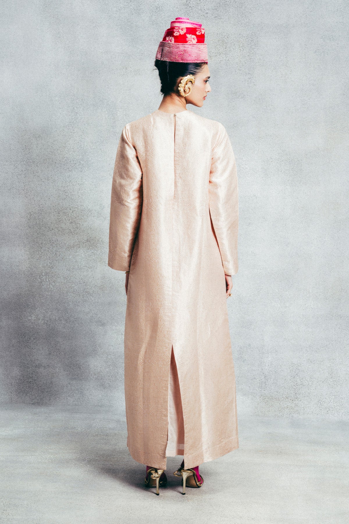 Handwoven Champagne Gold Banarasi Kaftan