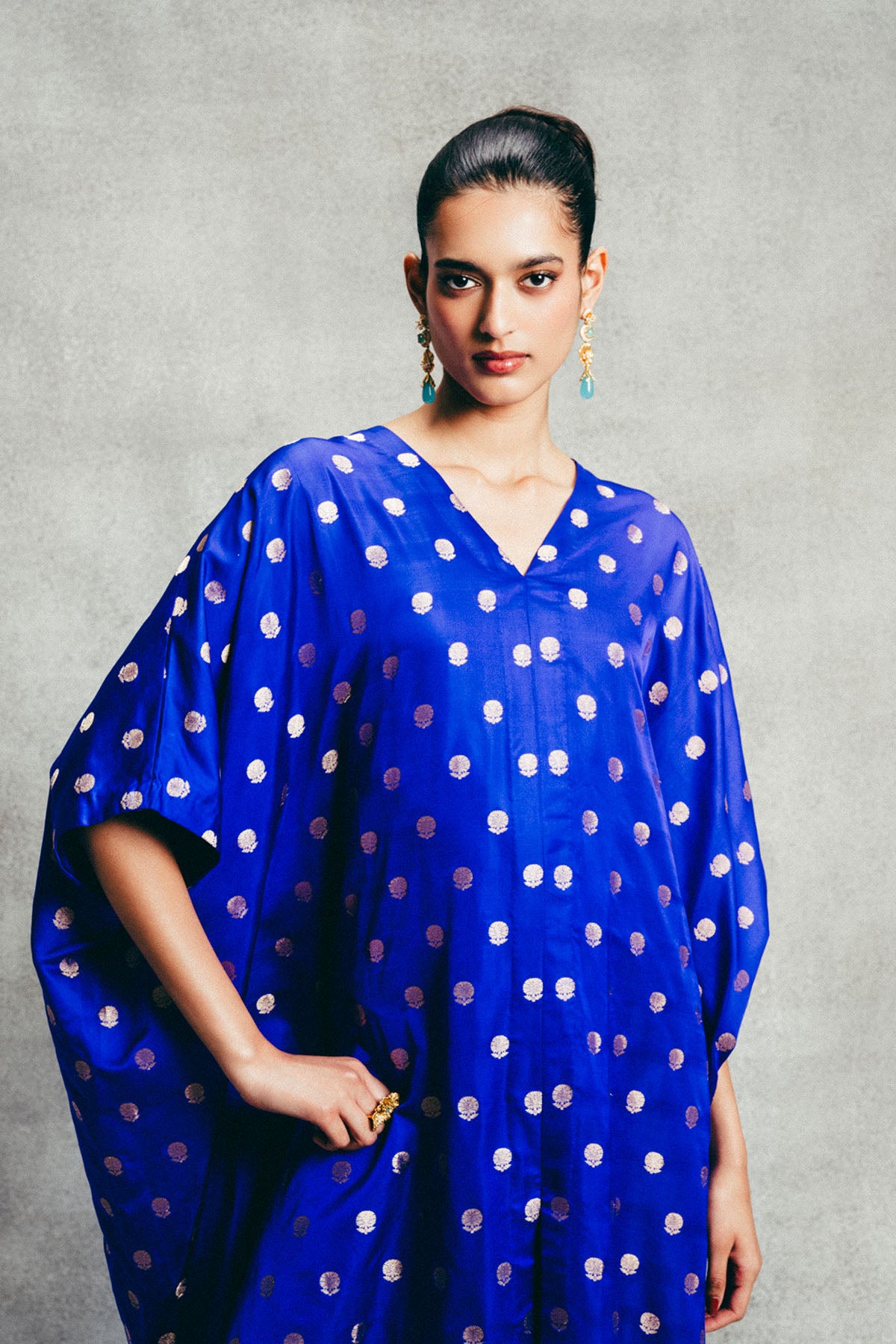 Handwoven Electric Blue Banarasi Kaftan
