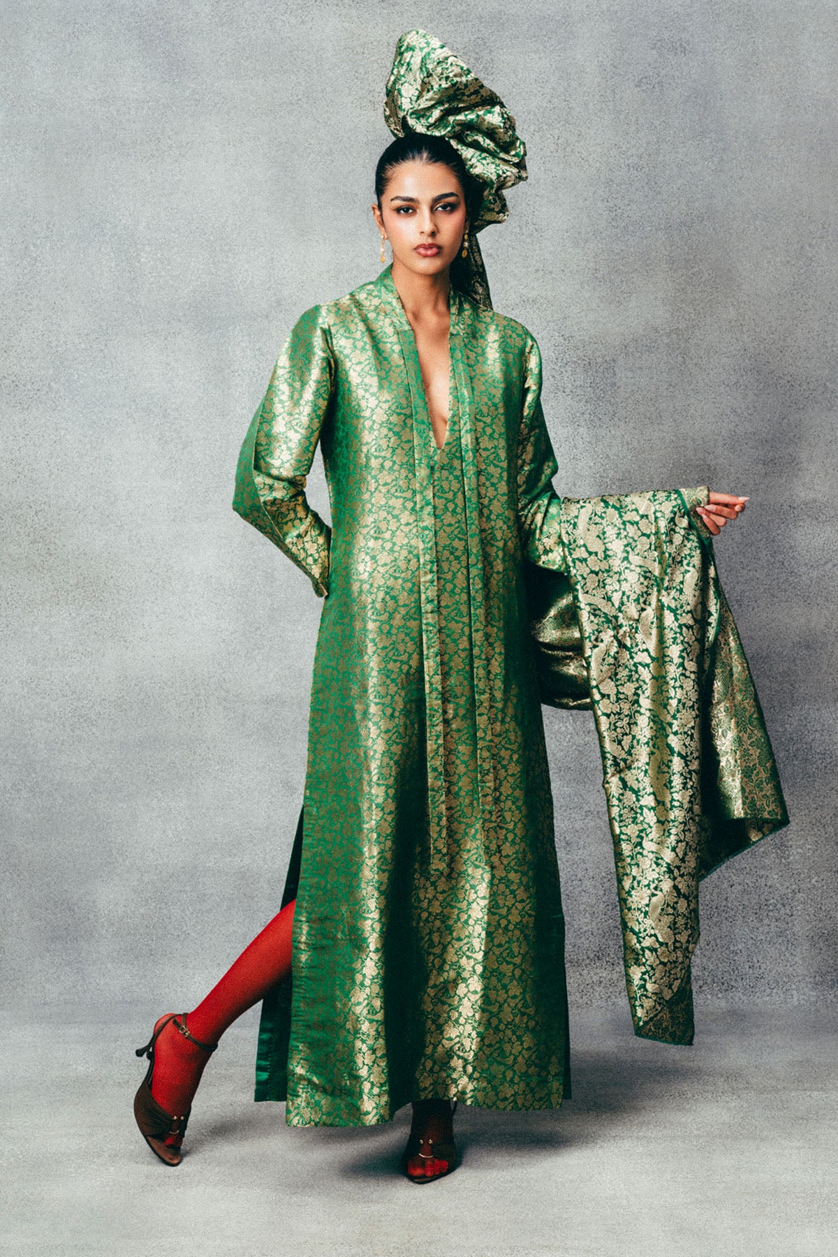 Handwoven Jade Banarasi Kaftan