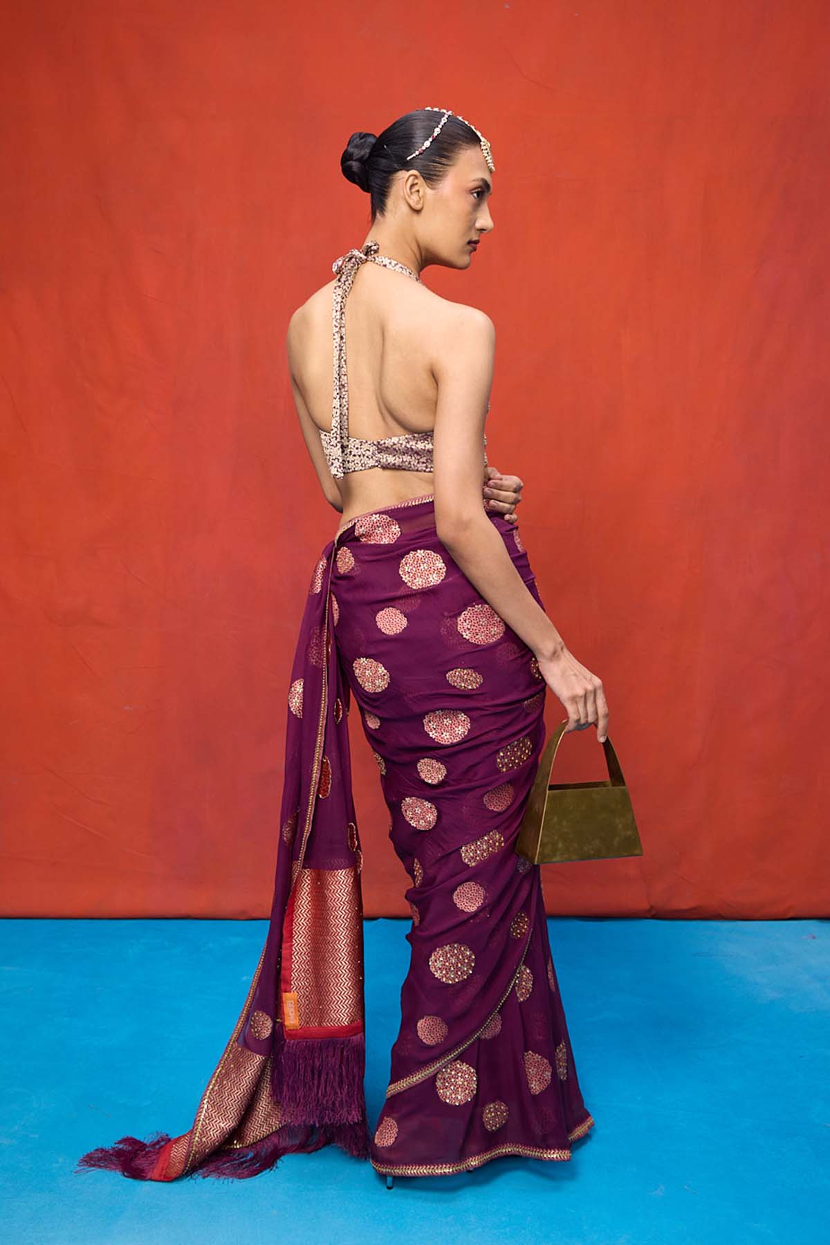 Handwoven Wine Chiffon Banarasi Saree