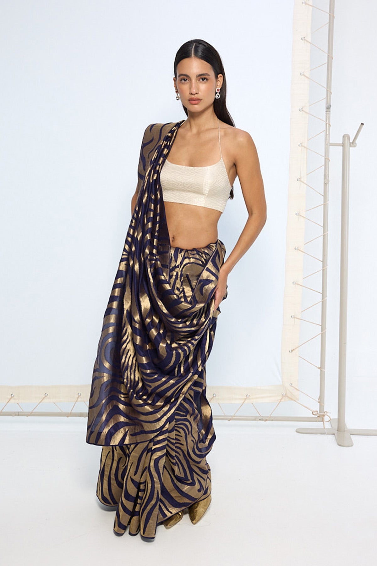 Handwoven Blue & Gold Silk Saree