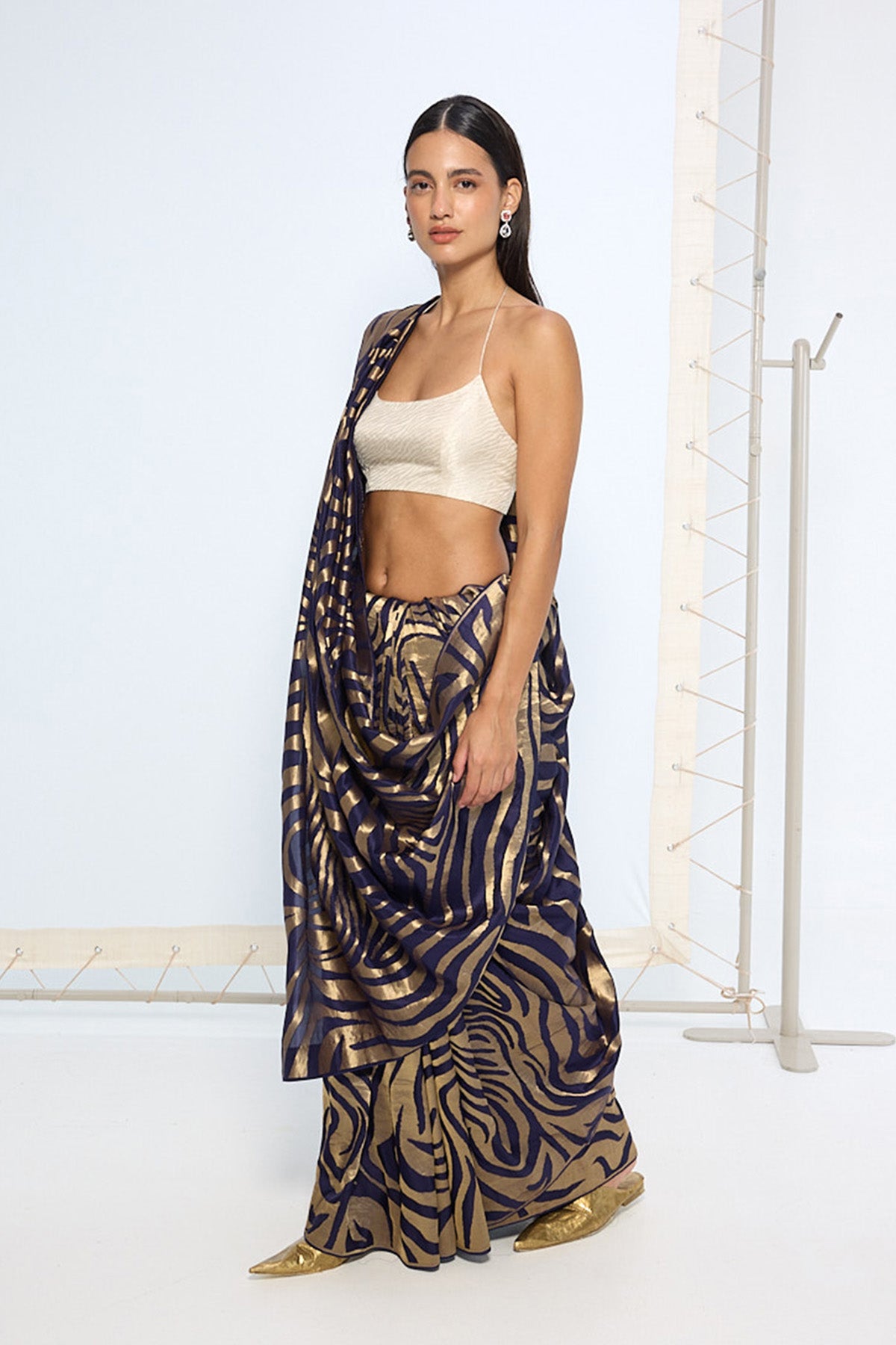 Handwoven Blue & Gold Silk Saree