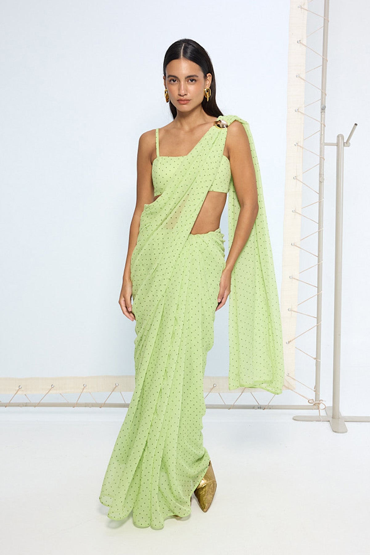 Mint Green Polka Dotted Saree