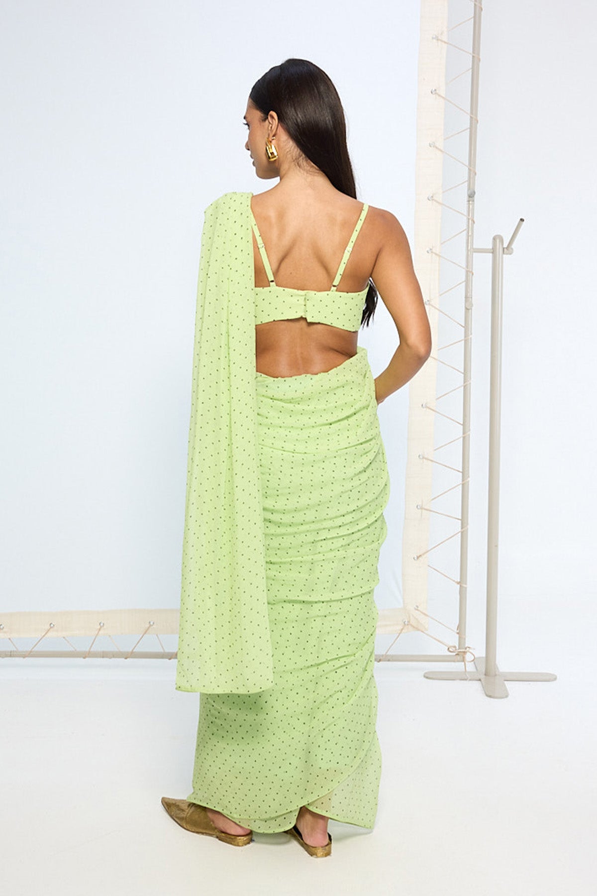 Mint Green Polka Dotted Saree