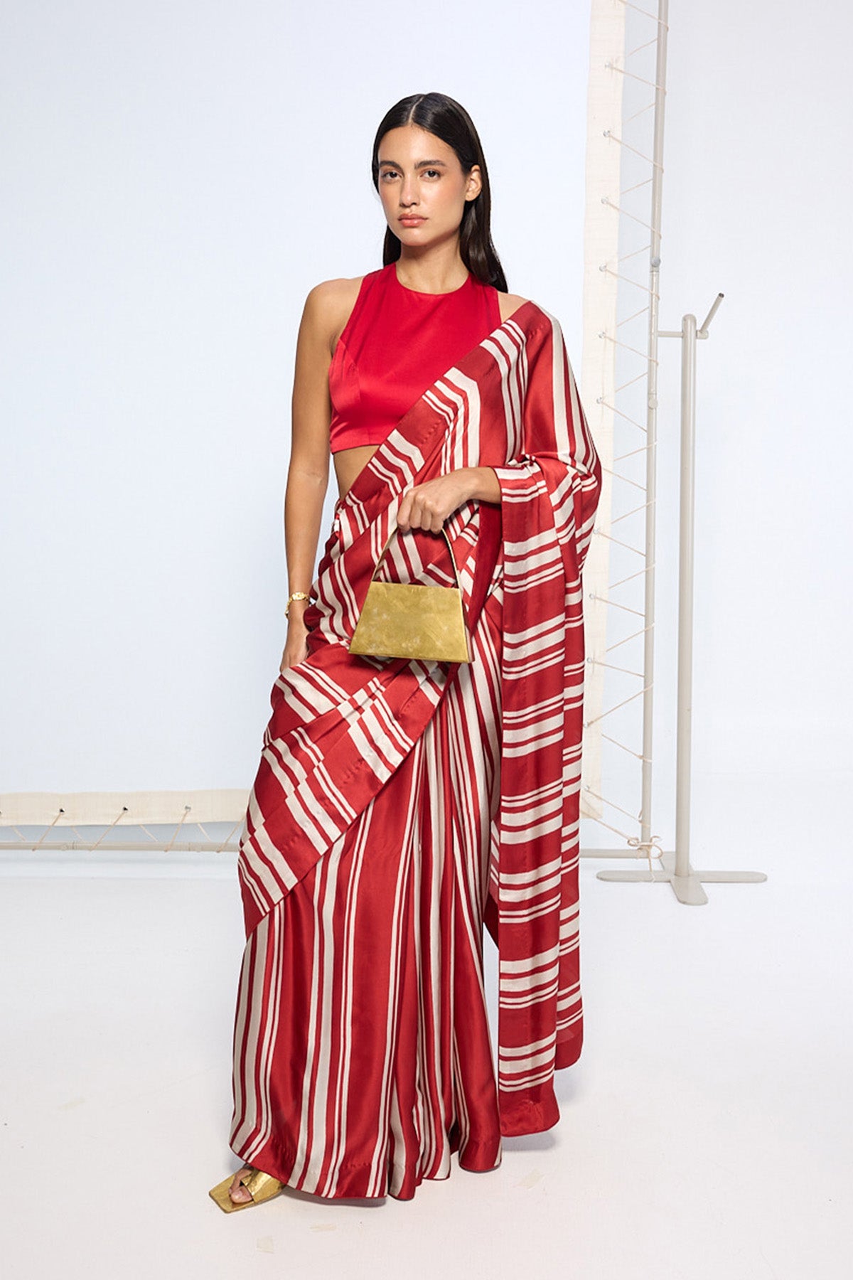 Red Silk Striped Saree