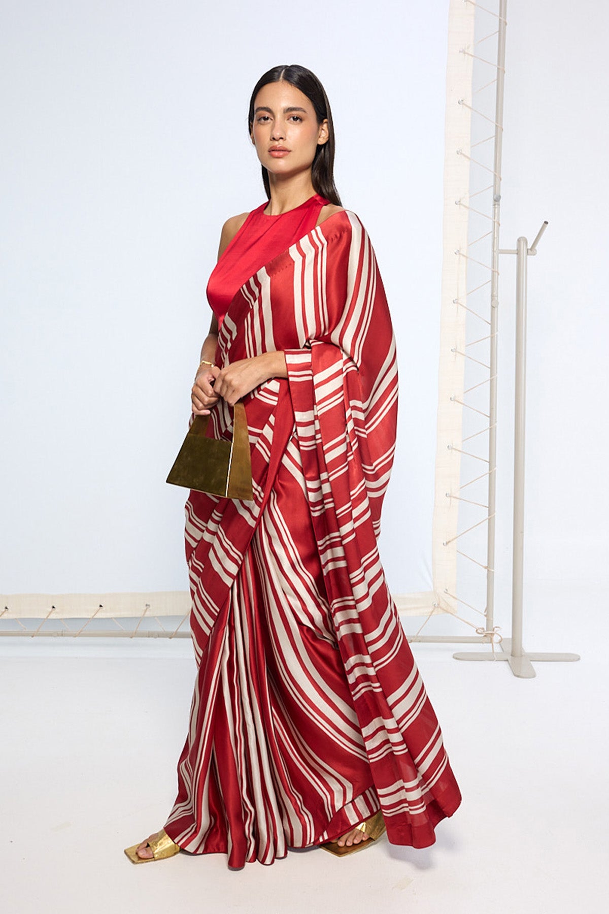 Red Silk Striped Saree