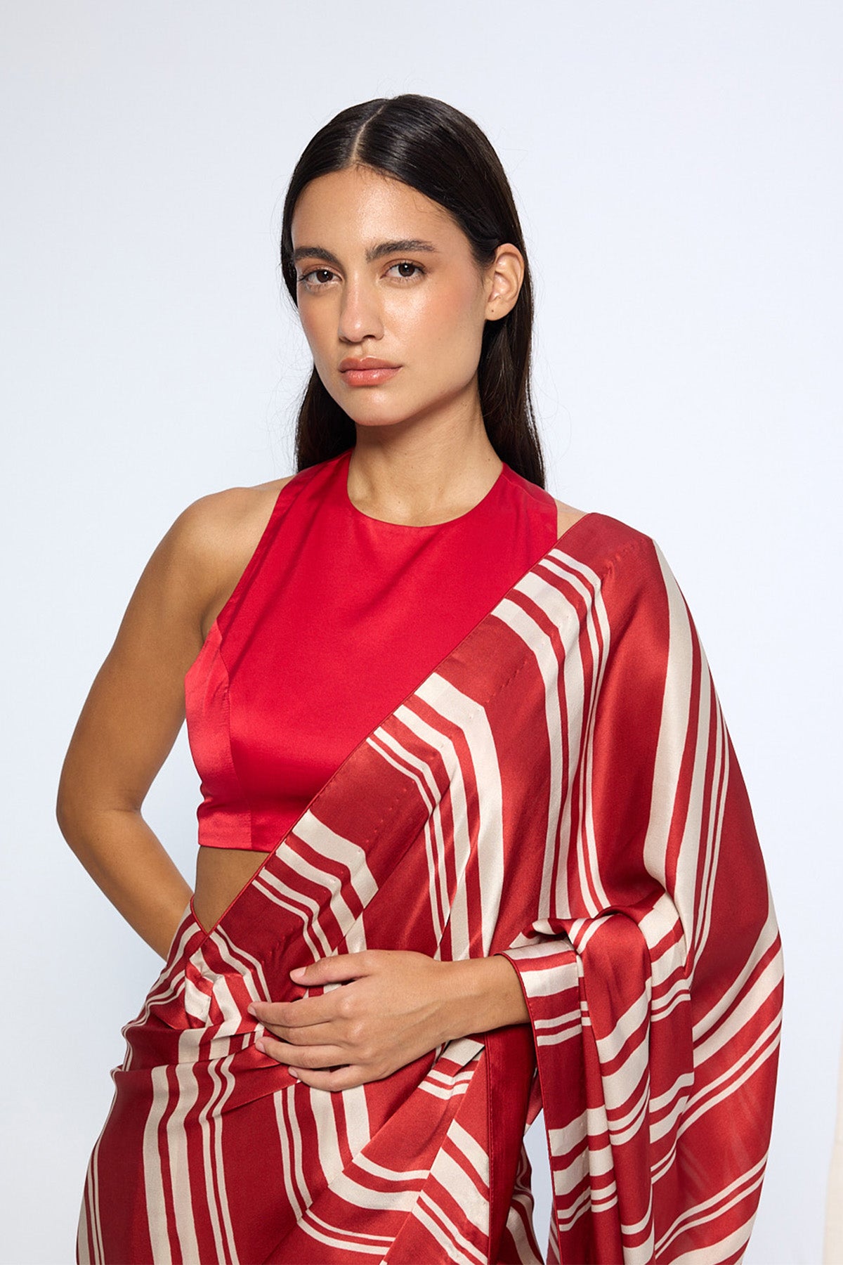 Red Silk Striped Saree