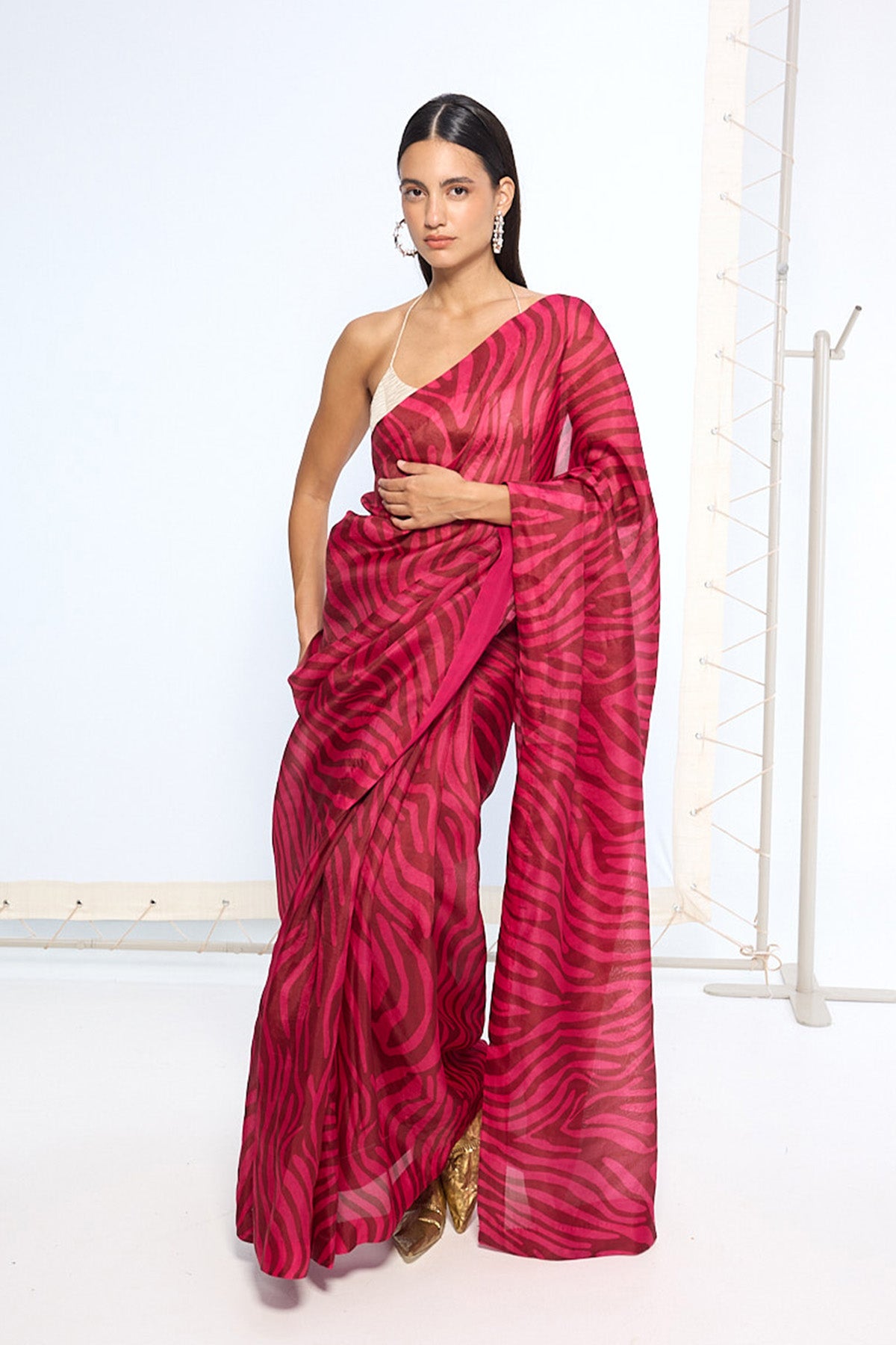 Pink Zebra Print saree