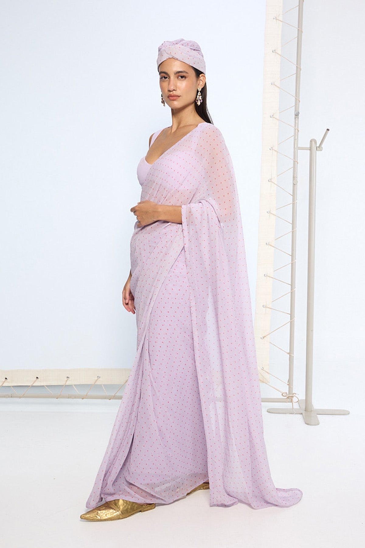 Lavender Polka Dotted Saree