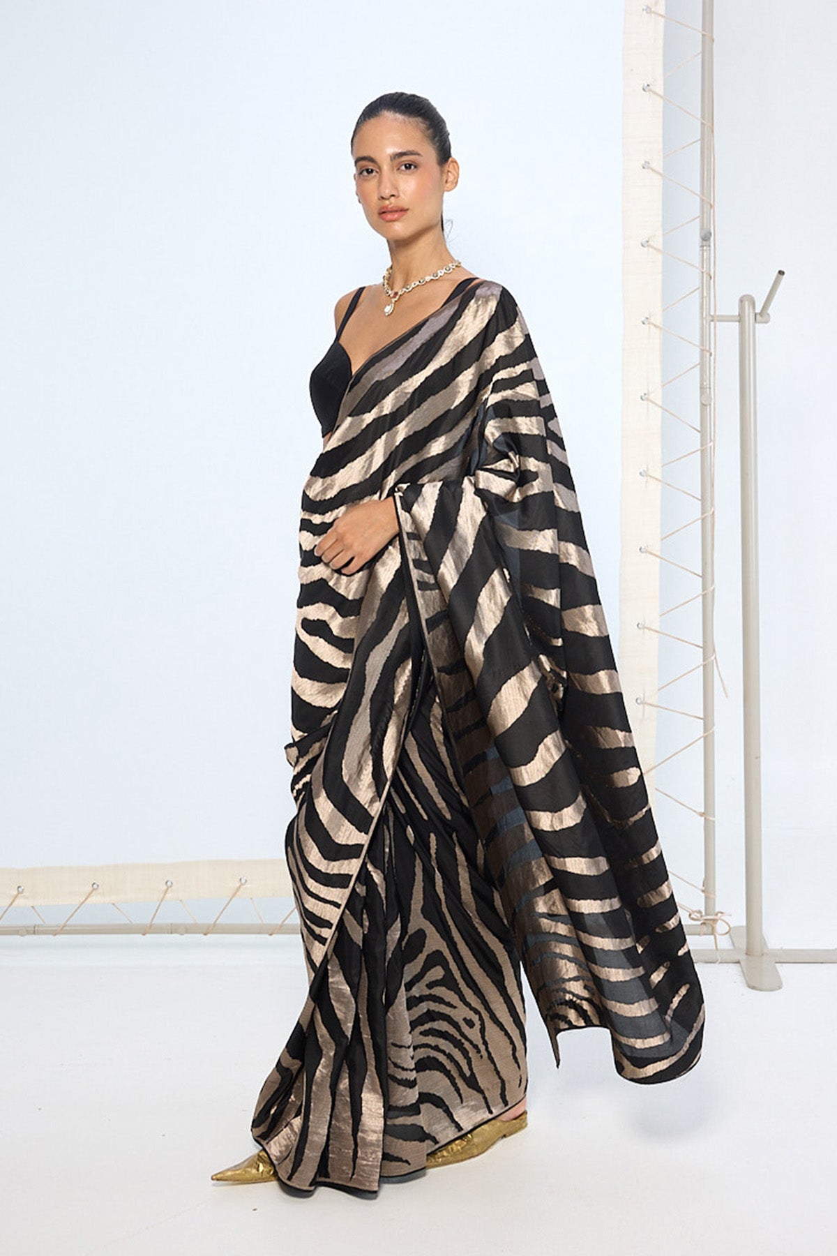 Handwoven Black & Silver Silk Saree