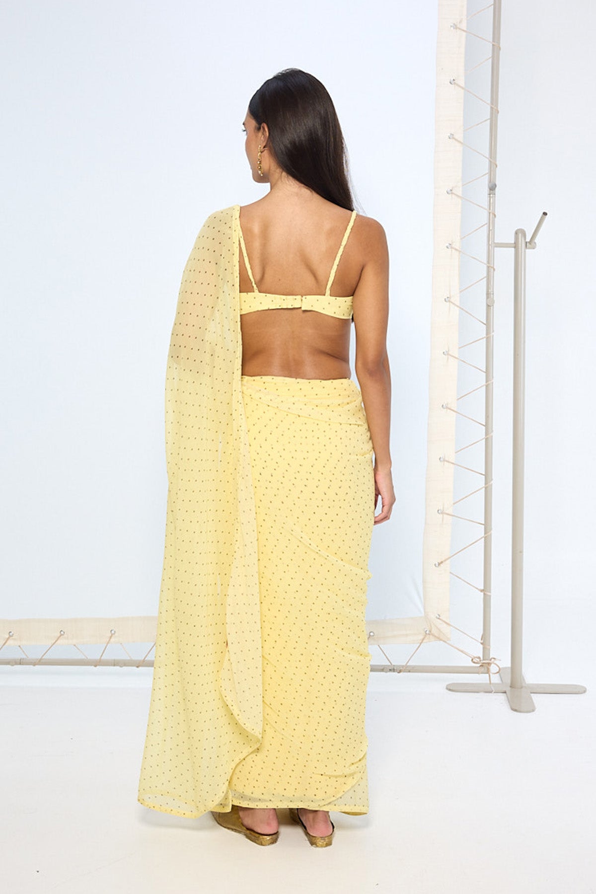 Butter Yellow Polka Dotted Saree