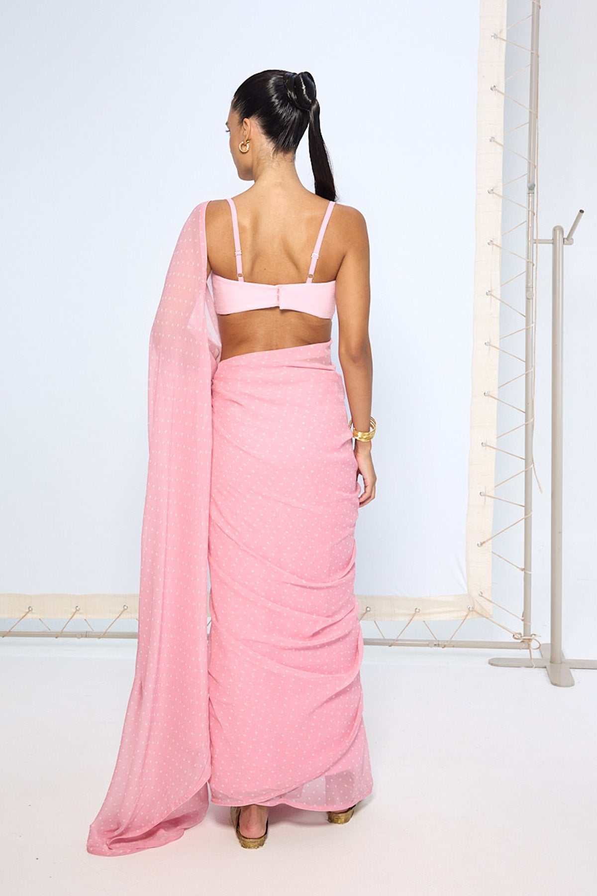 Strawberry Pink Polka Dotted Saree