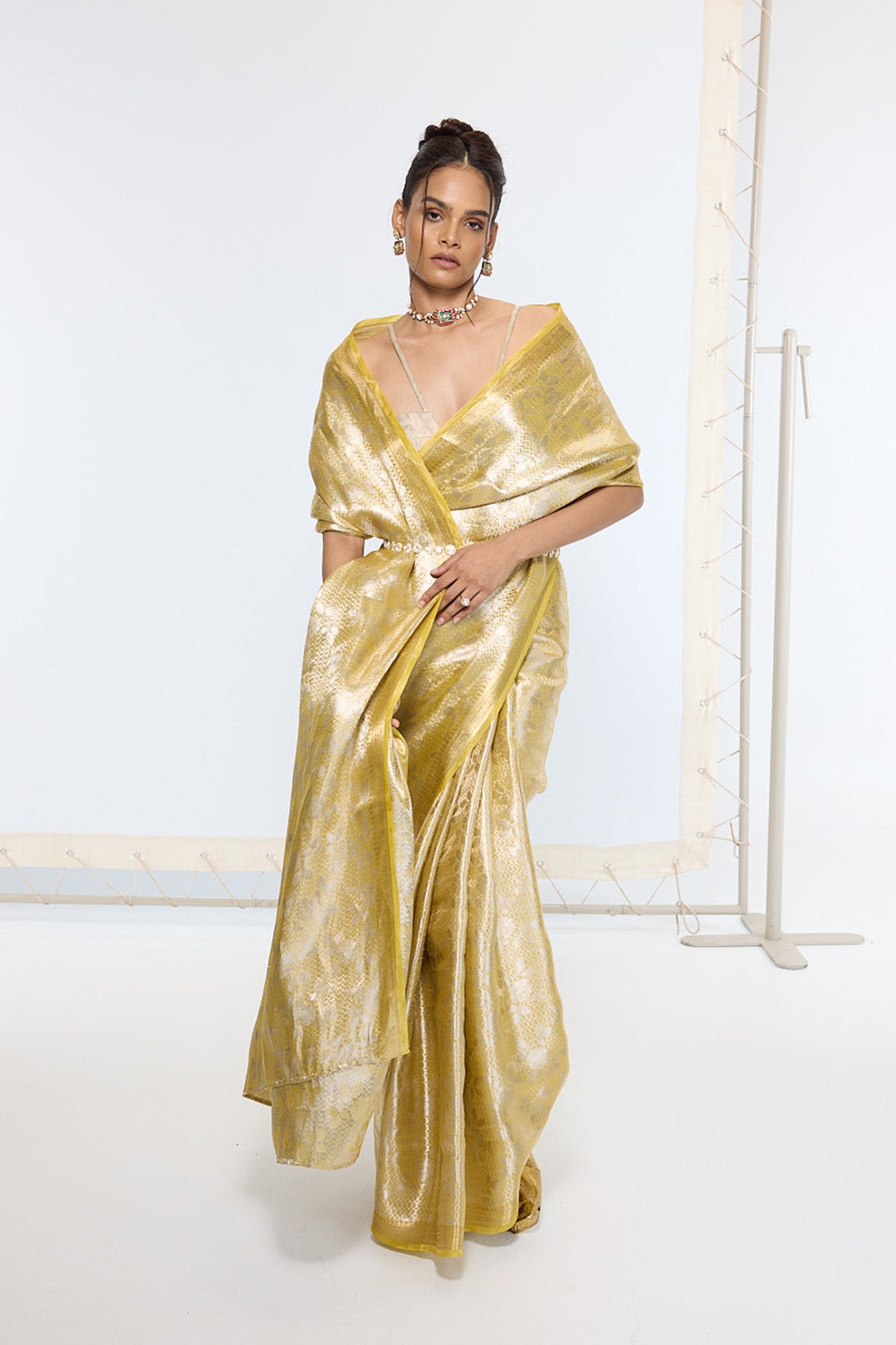 Handwoven Golden Ember Tissue Saree