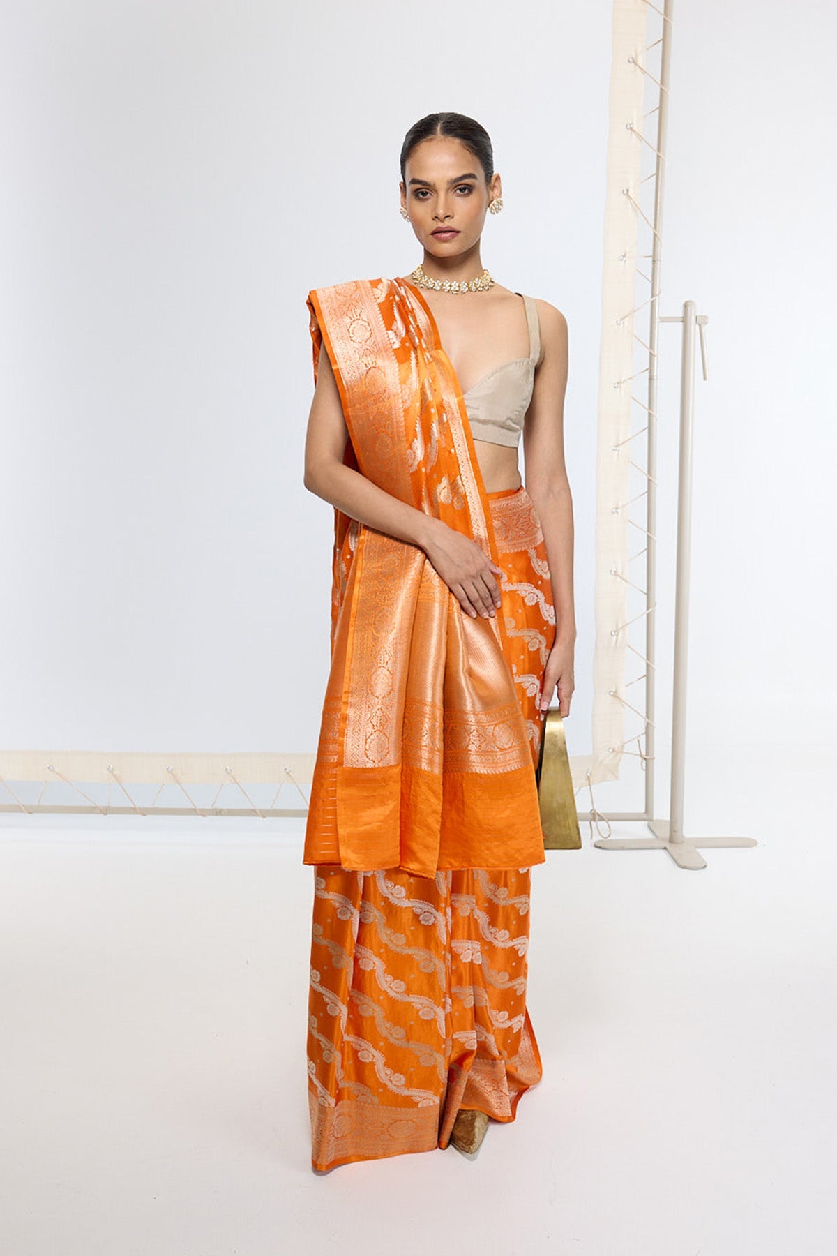 Handwoven Burnt Orange Banarasi Saree