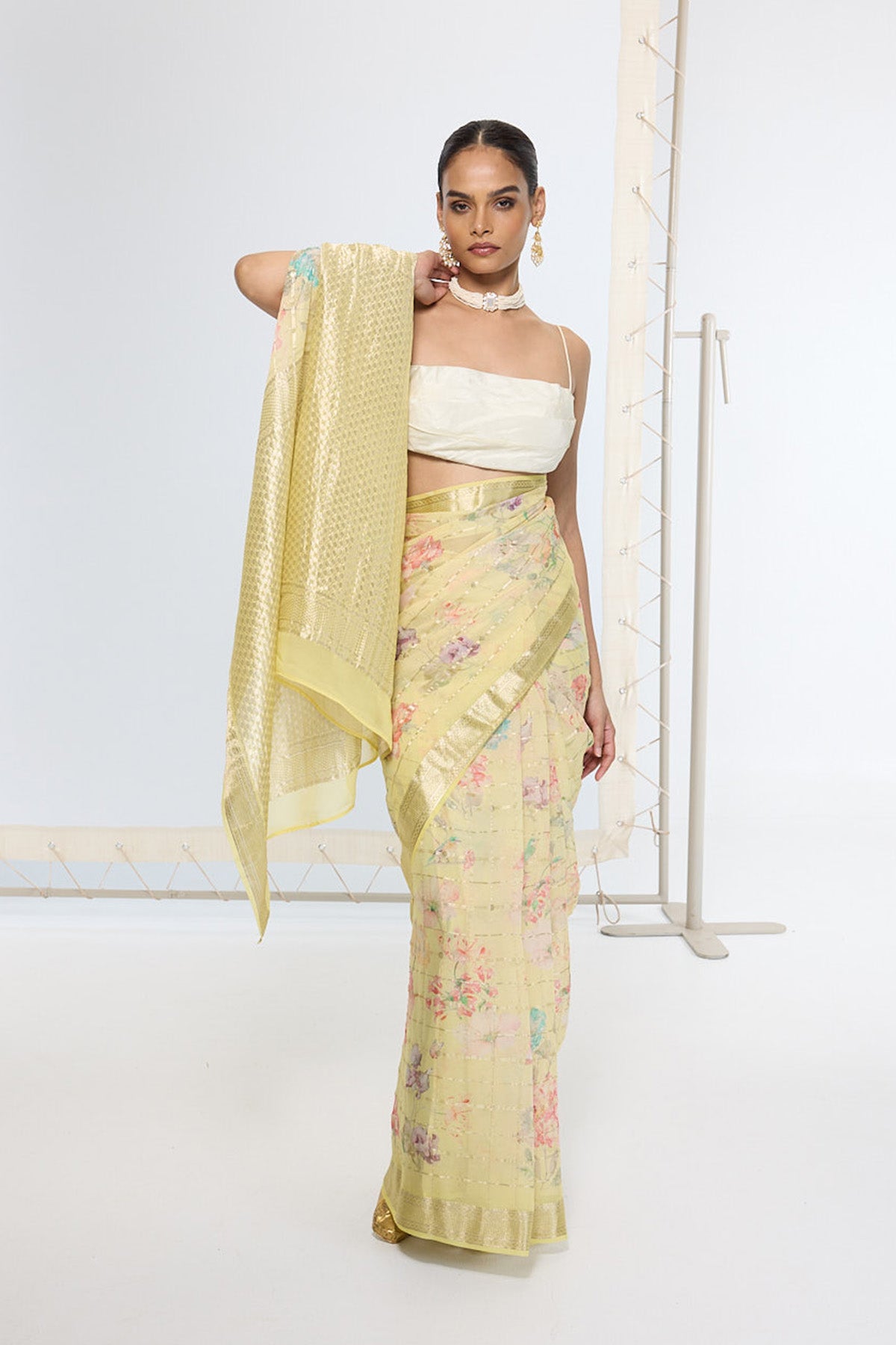 Handwoven Lime Green Printed Saree
