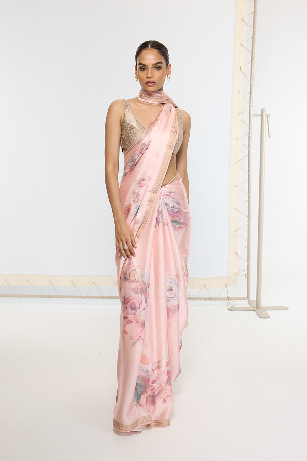 Handwoven Rose Quartz Printed Saree