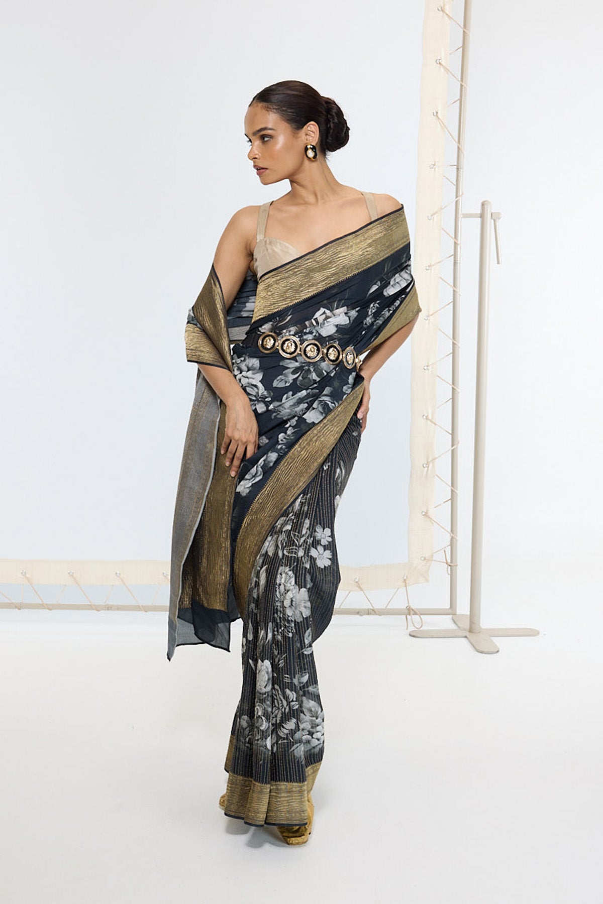 Handwoven Midnight Black Printed Saree