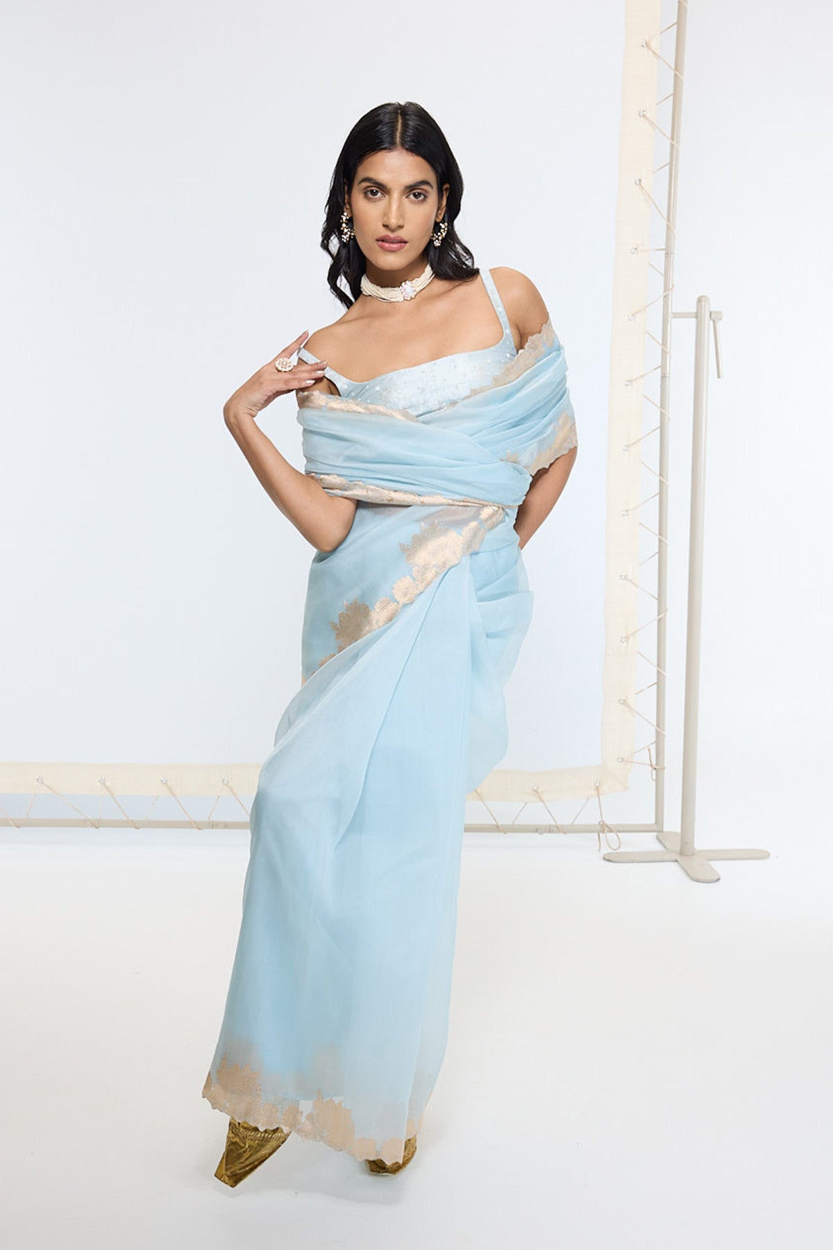 Handwoven Icy Blue Saree