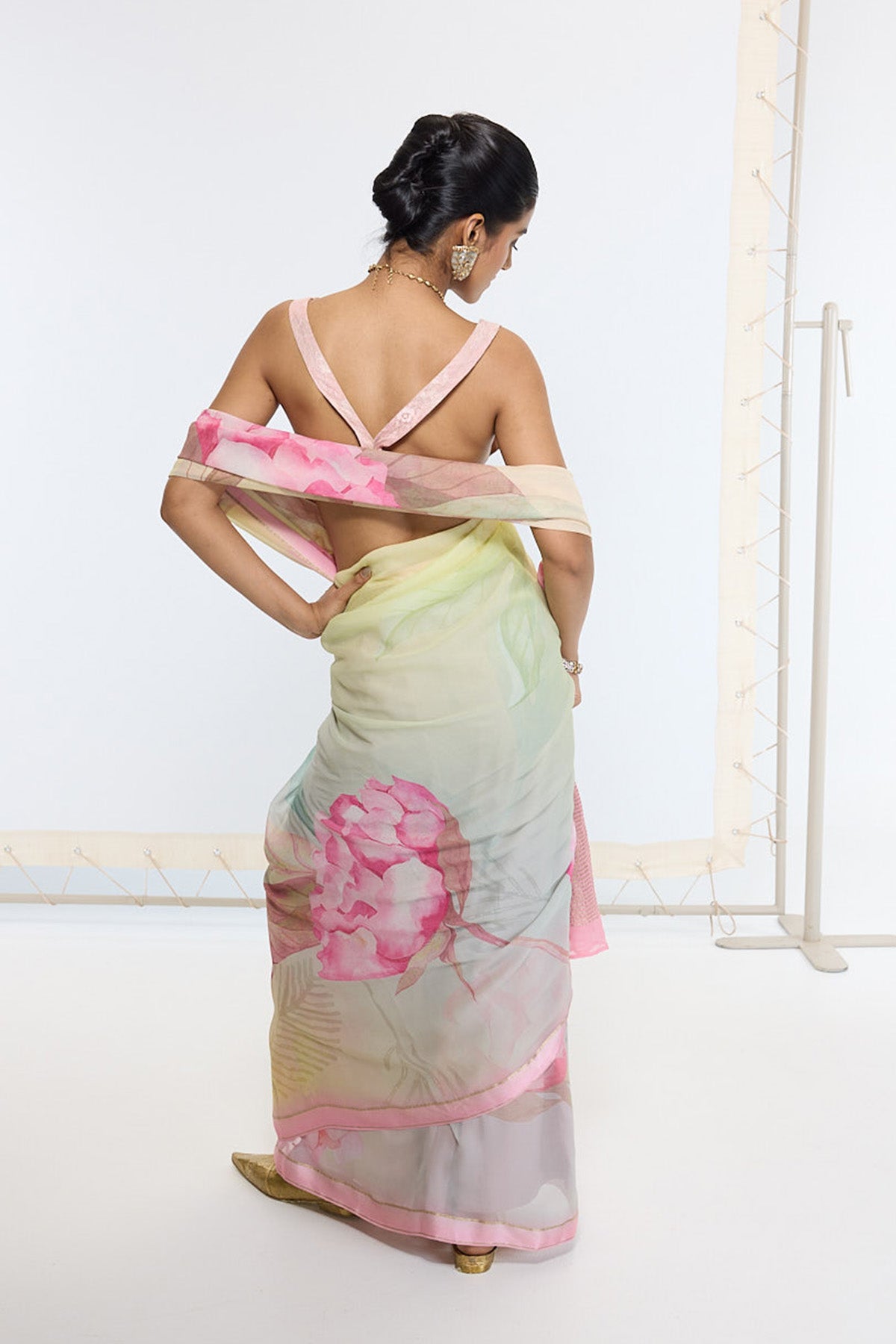 Handwoven Banana Cream Printed Saree