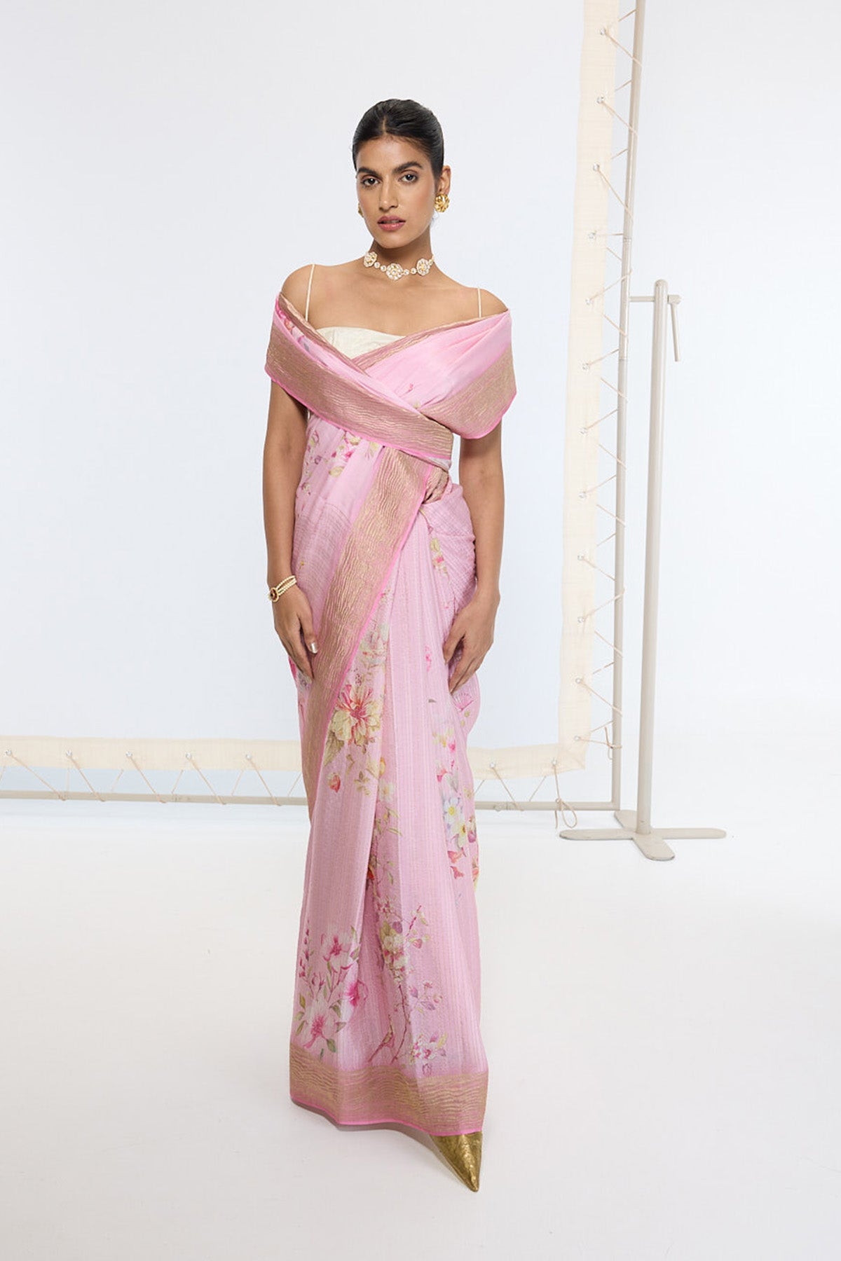 Handwoven Candy Pink Printed Saree