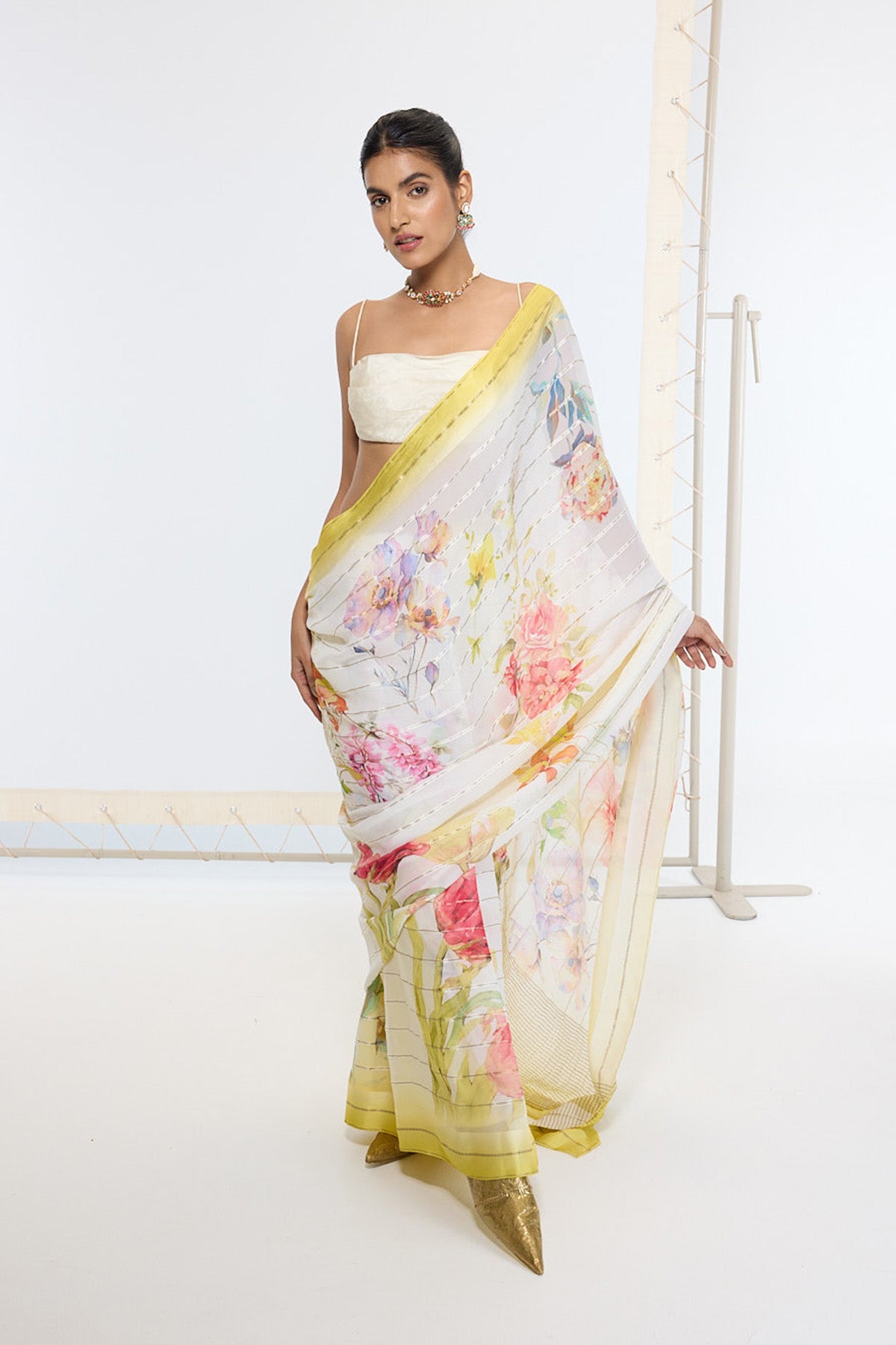 Handwoven Off-White Printed Saree