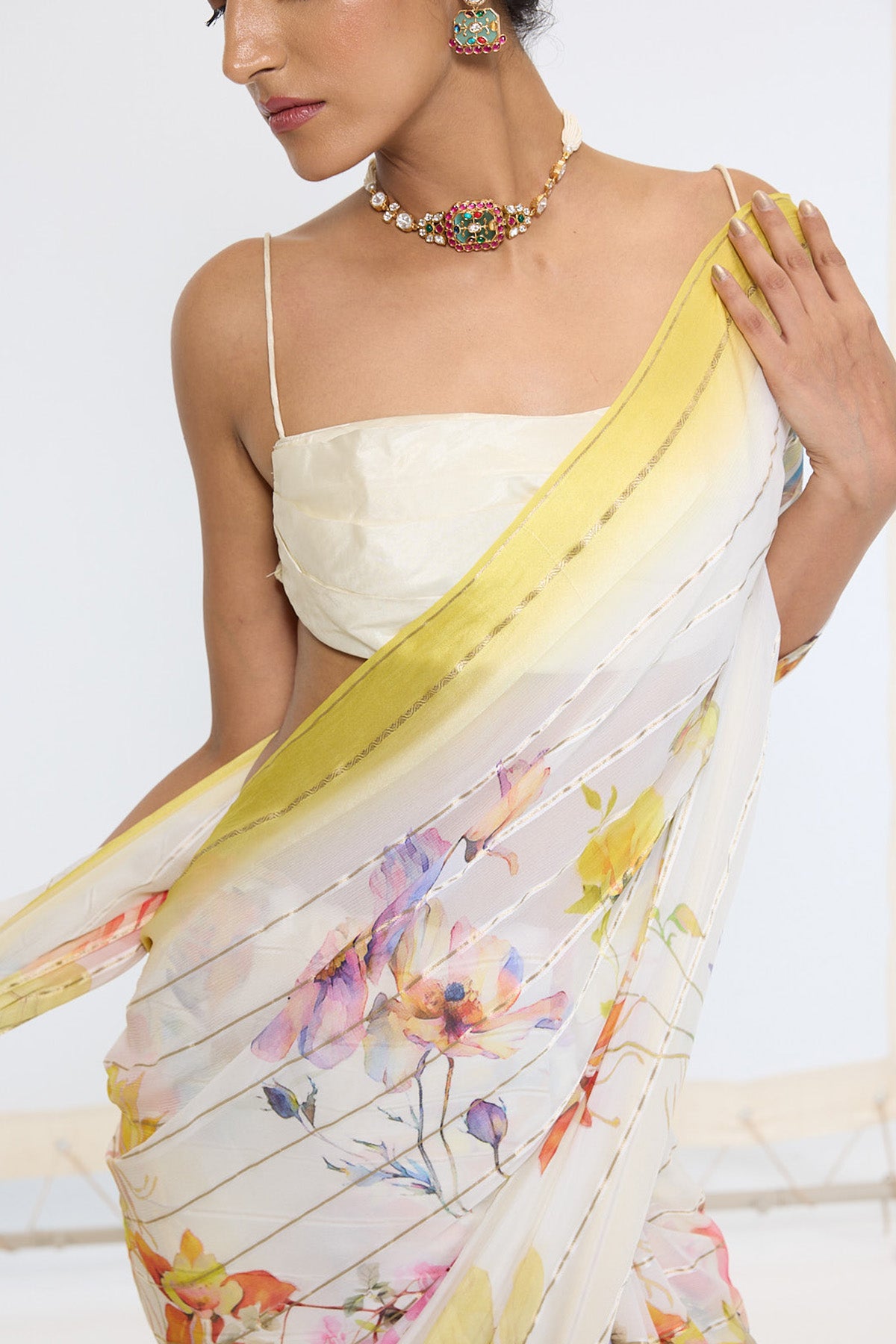 Handwoven Off-White Printed Saree