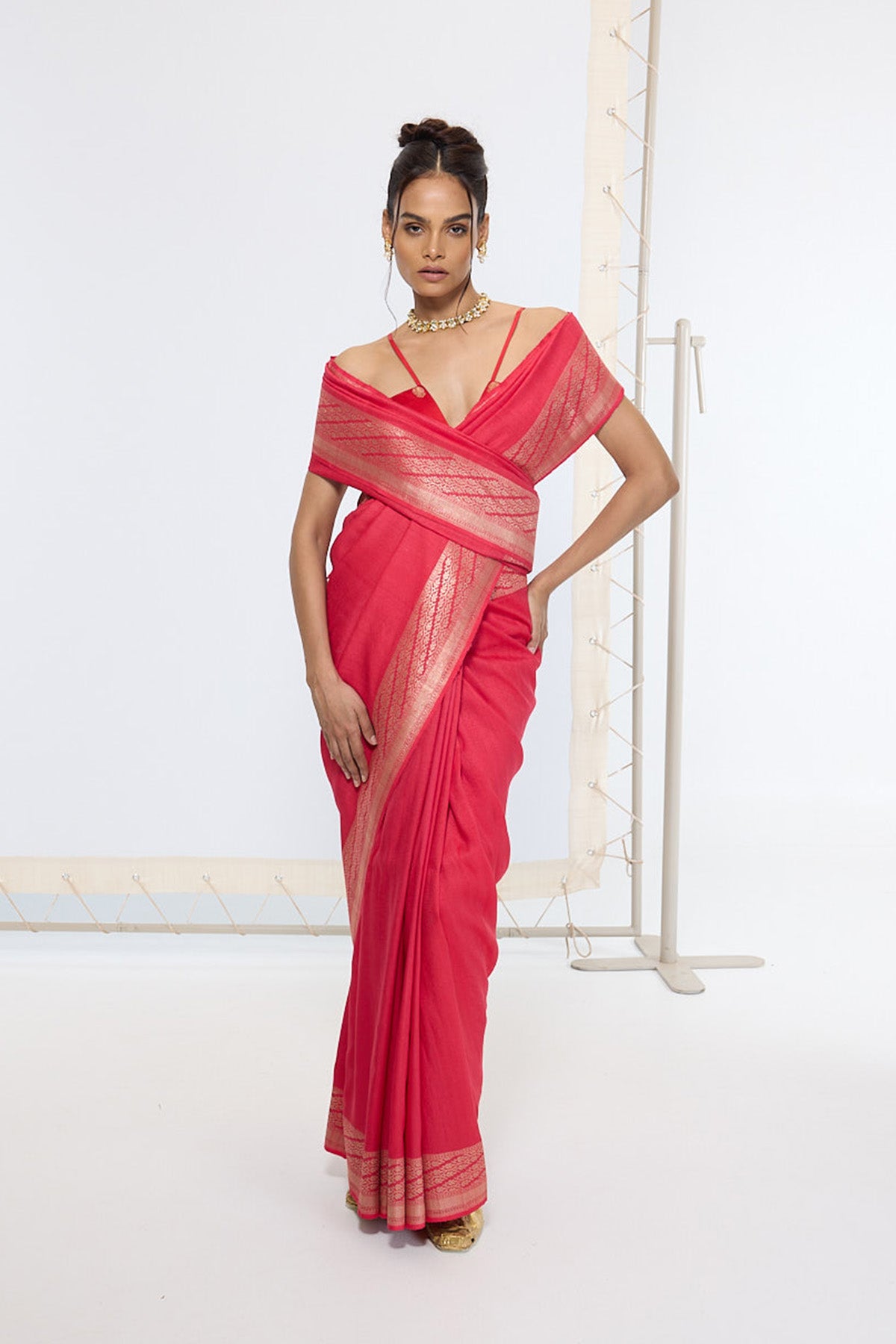 Handwoven French Rose Saree