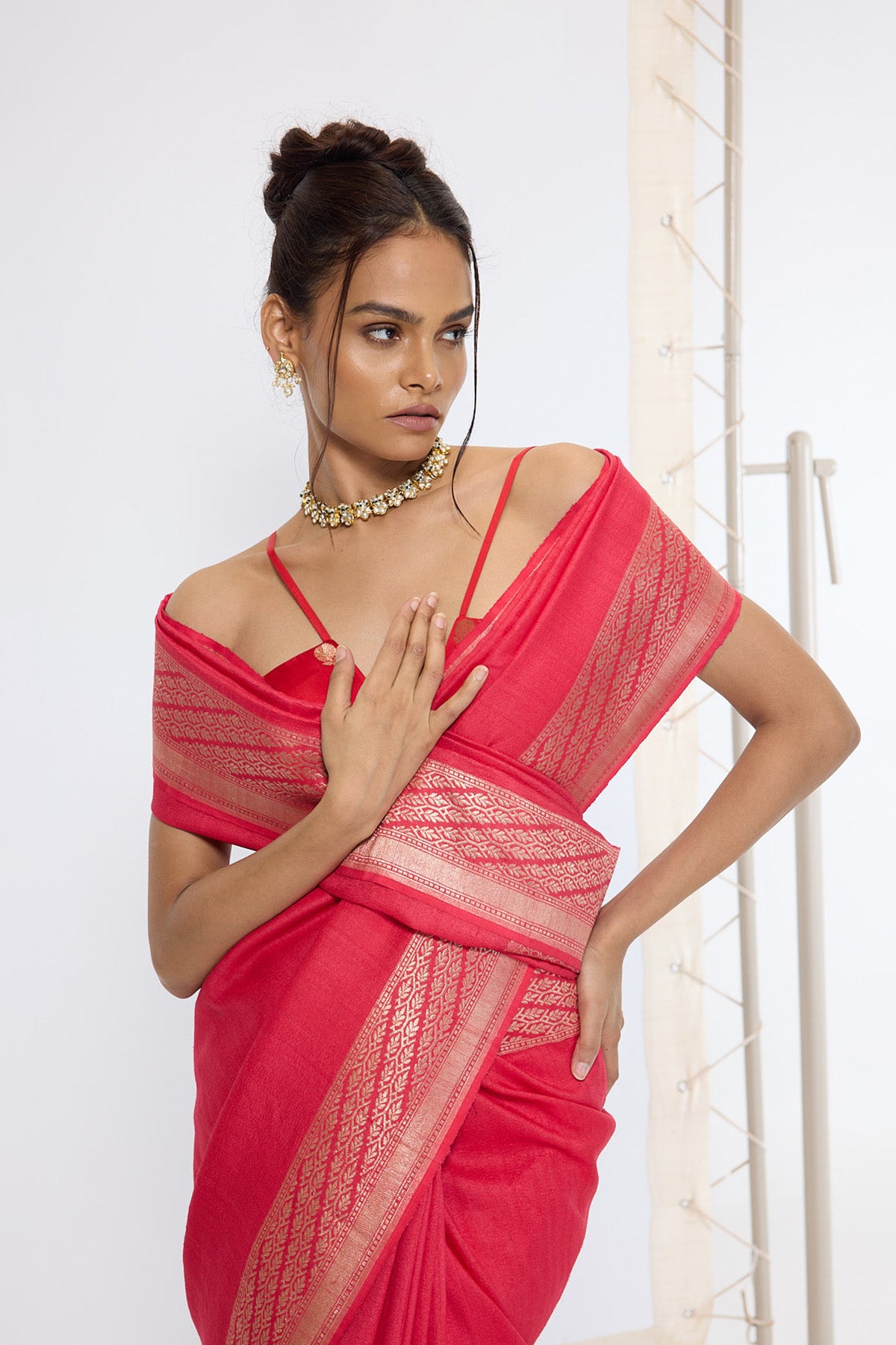 Handwoven French Rose Saree