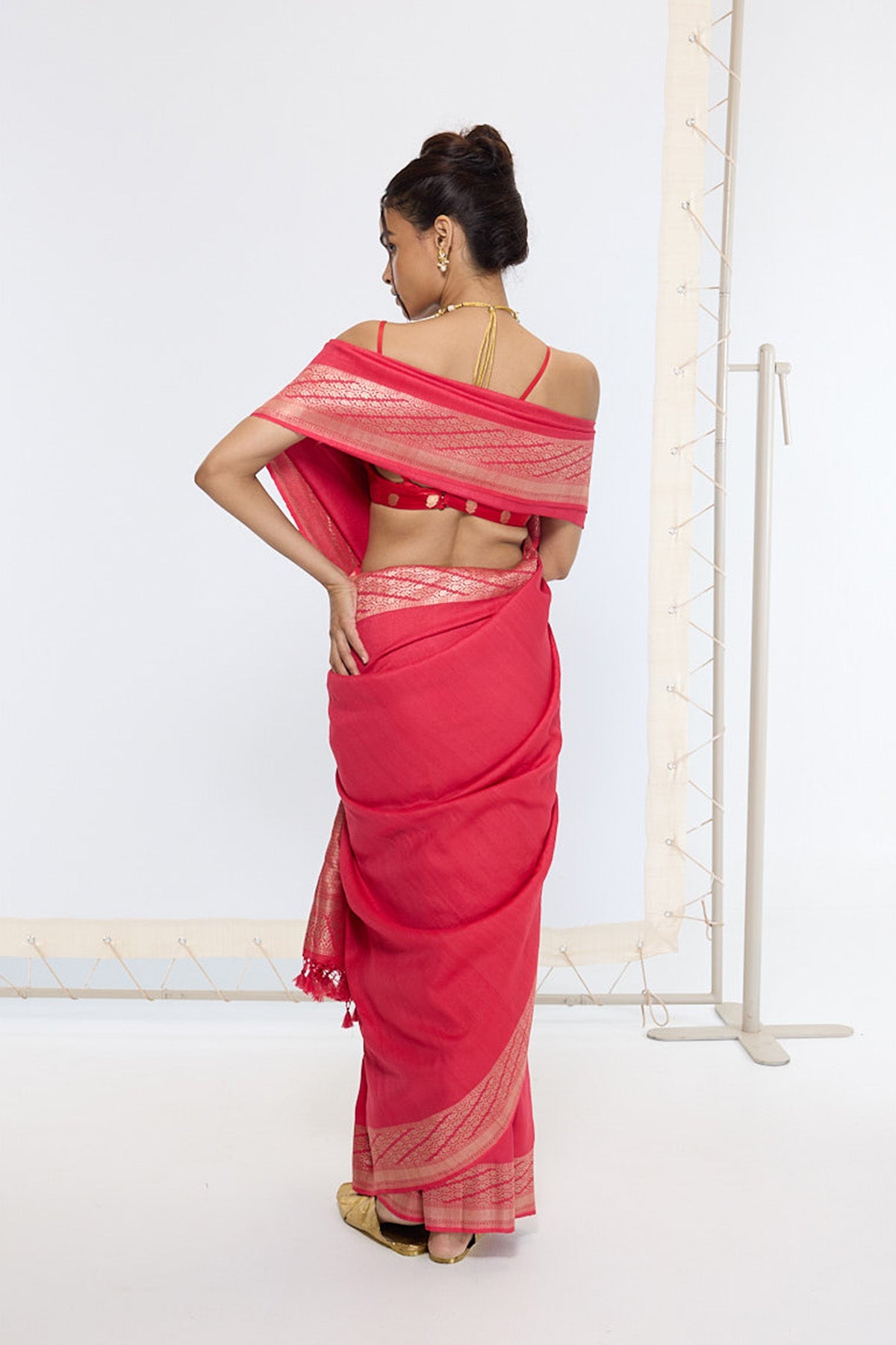 Handwoven French Rose Saree