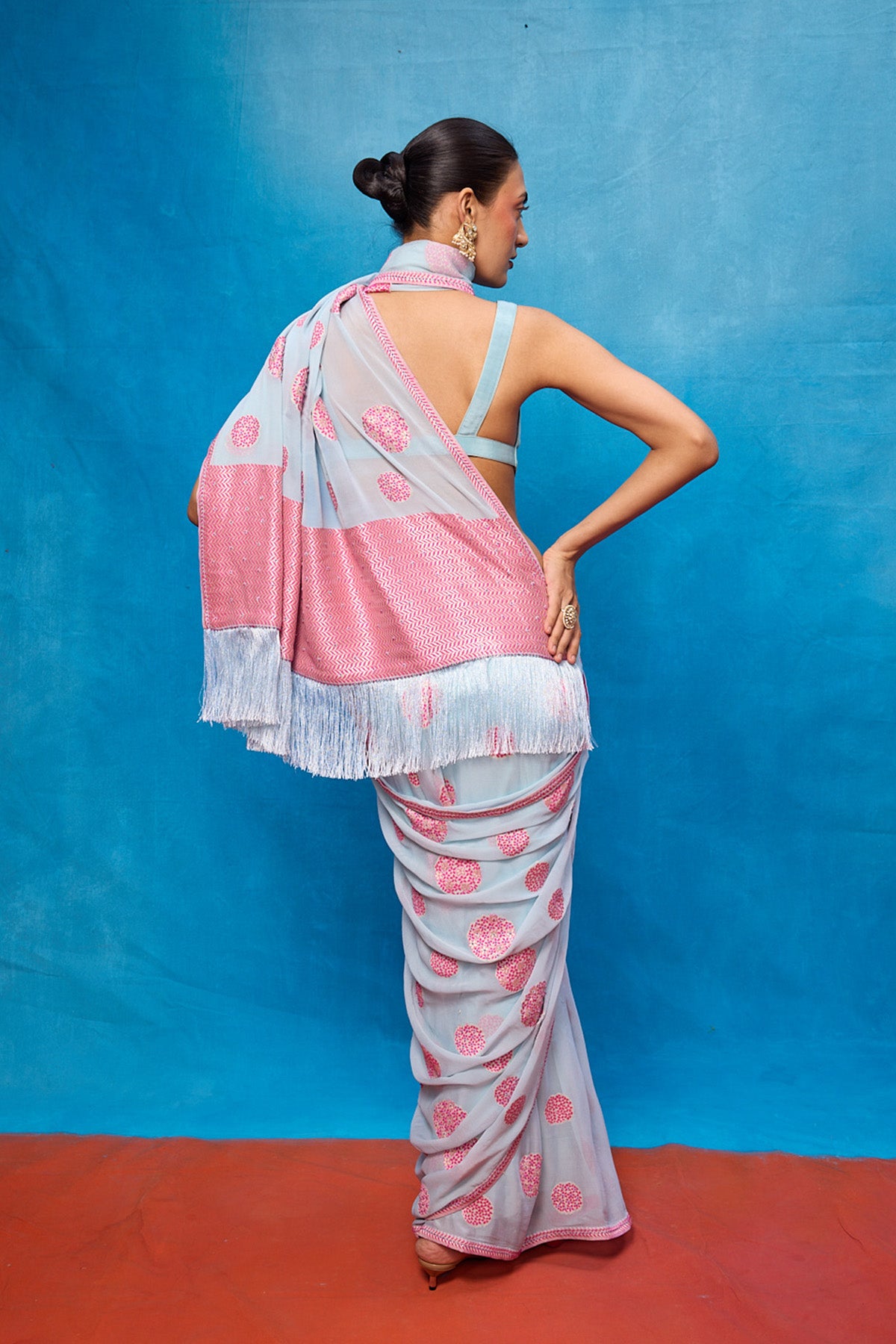 Handwoven Ice Blue Chiffon Banarasi Saree
