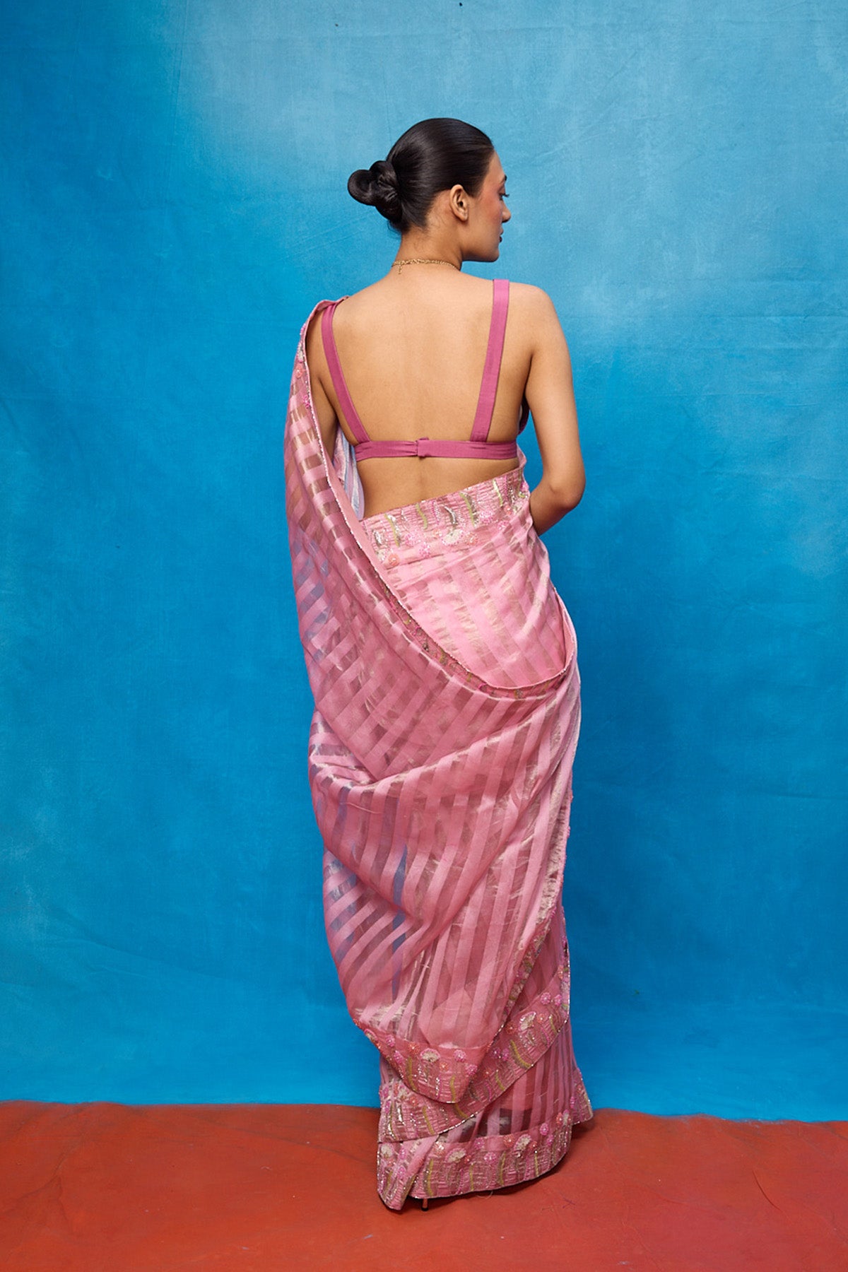 Handwoven Pink Tissue Embroidered Saree