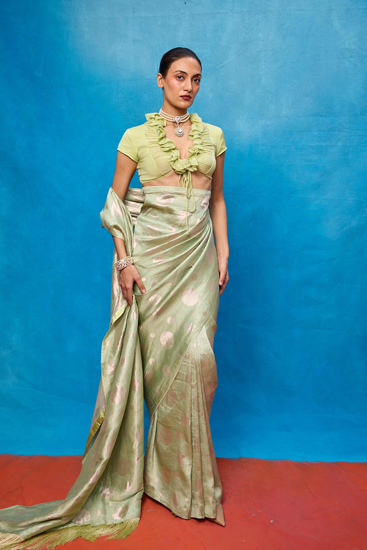 Handwoven Pistachio Green Chiffon Banarasi Saree