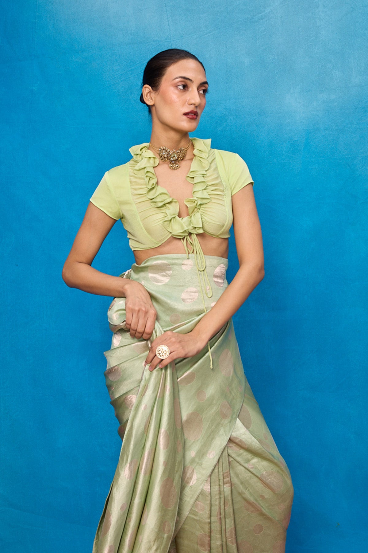 Handwoven Pistachio Green Chiffon Banarasi Saree