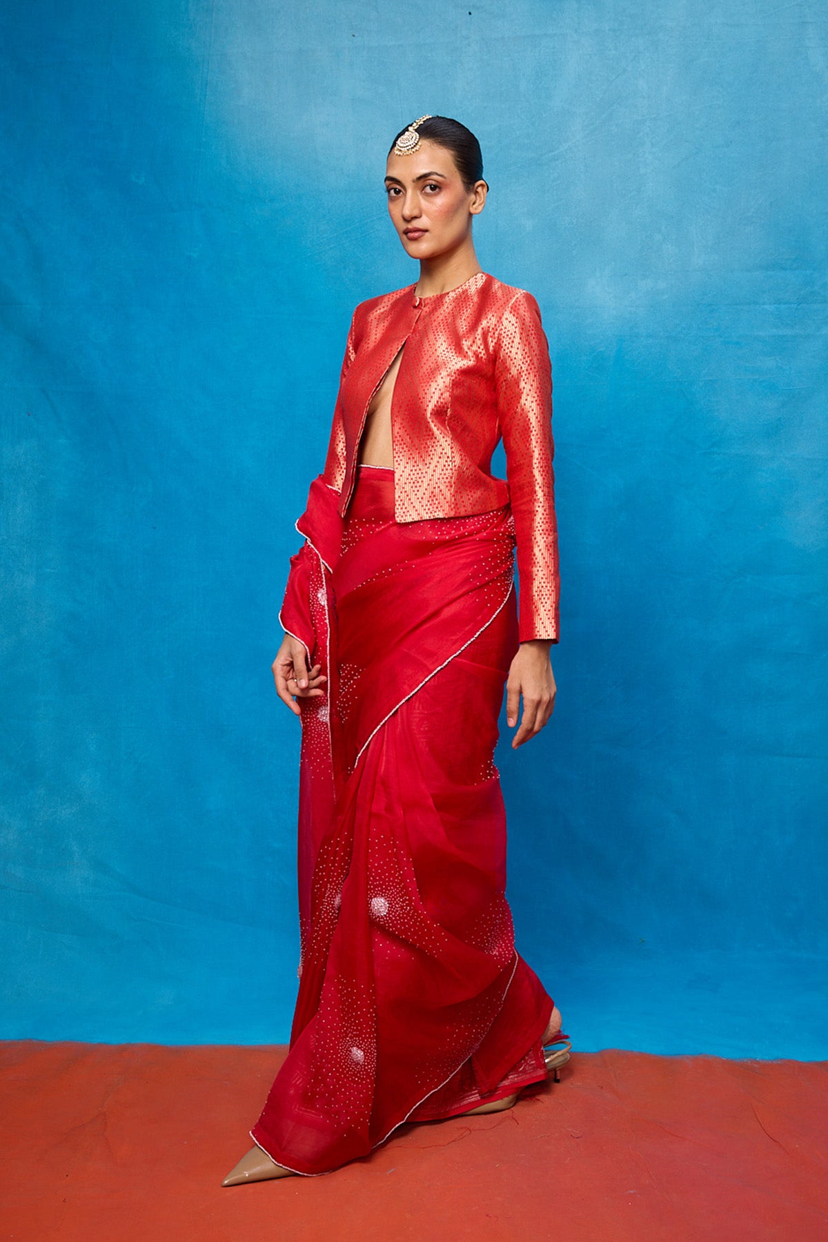 Handwoven Red Kora Banarasi Saree