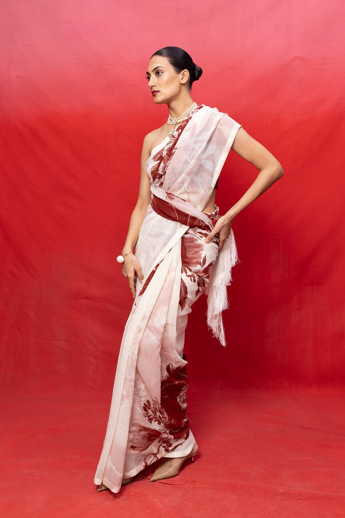 Handwoven Ivory Georgette Digital Print Saree