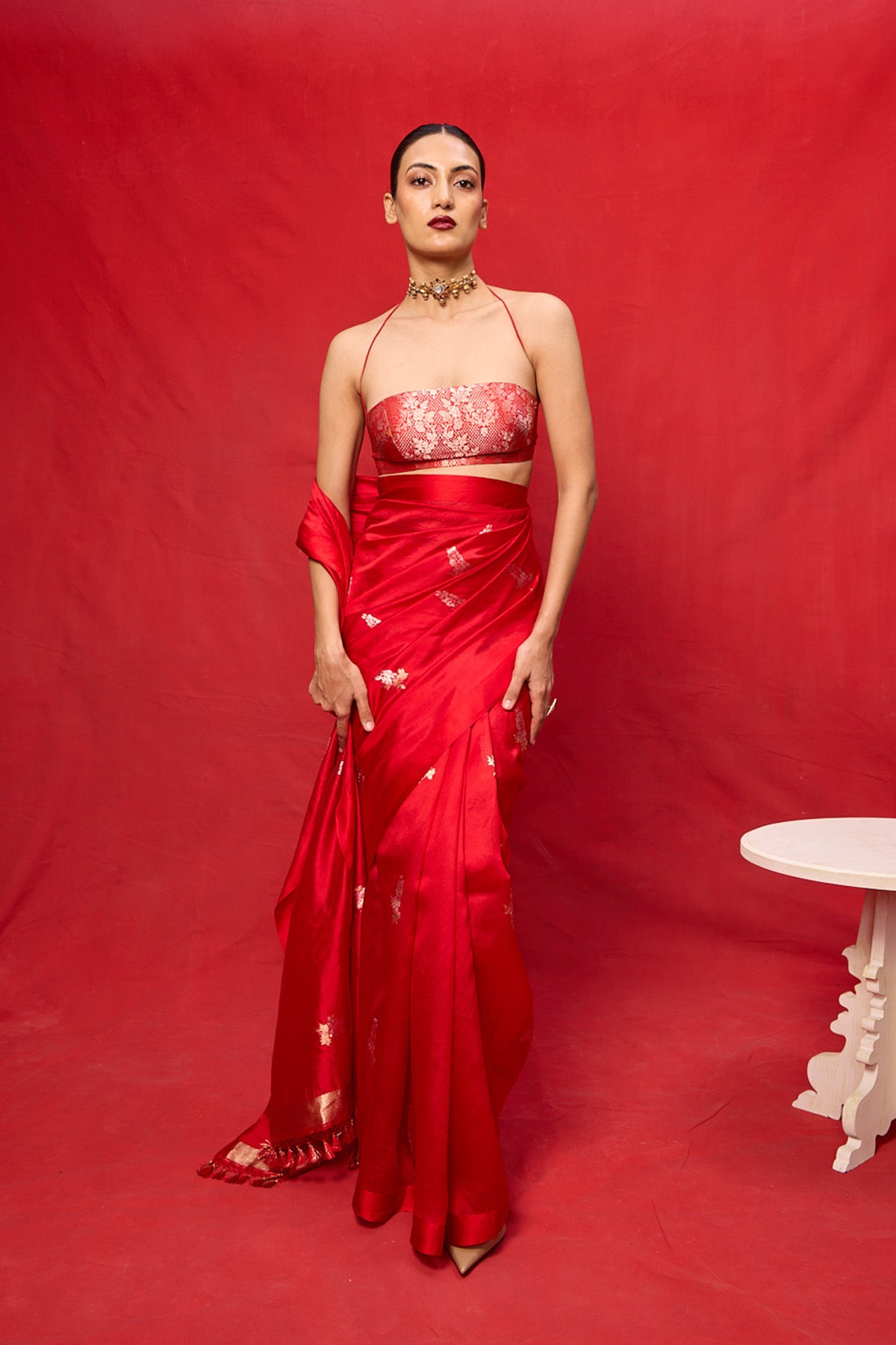 Handwoven Red Silk Embroidered Saree