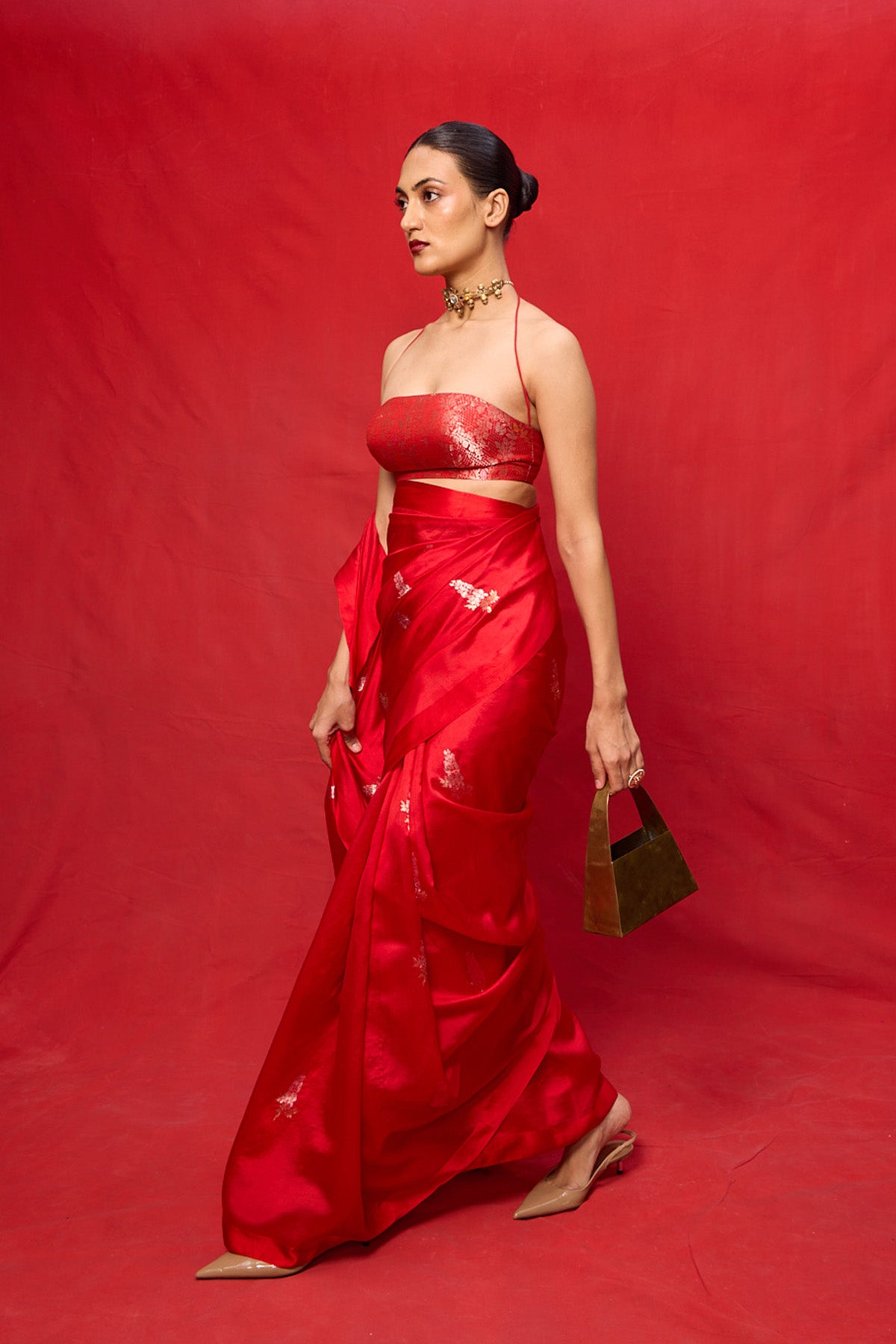 Handwoven Red Silk Embroidered Saree